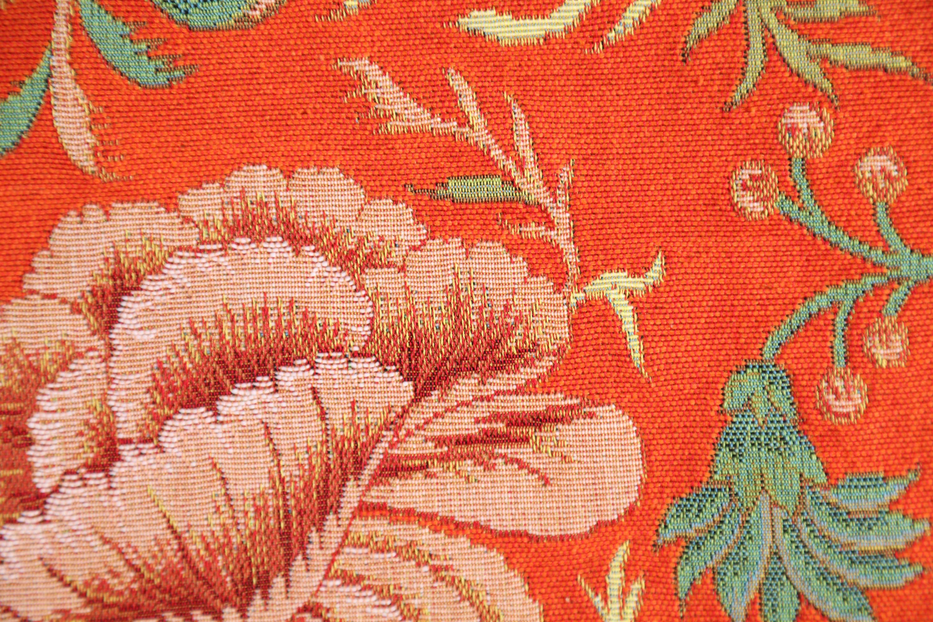 Floral Peony Orange A Tapestry Pillow Cover 19x19 Inch Cotton Jacquard Woven Cushion Cover