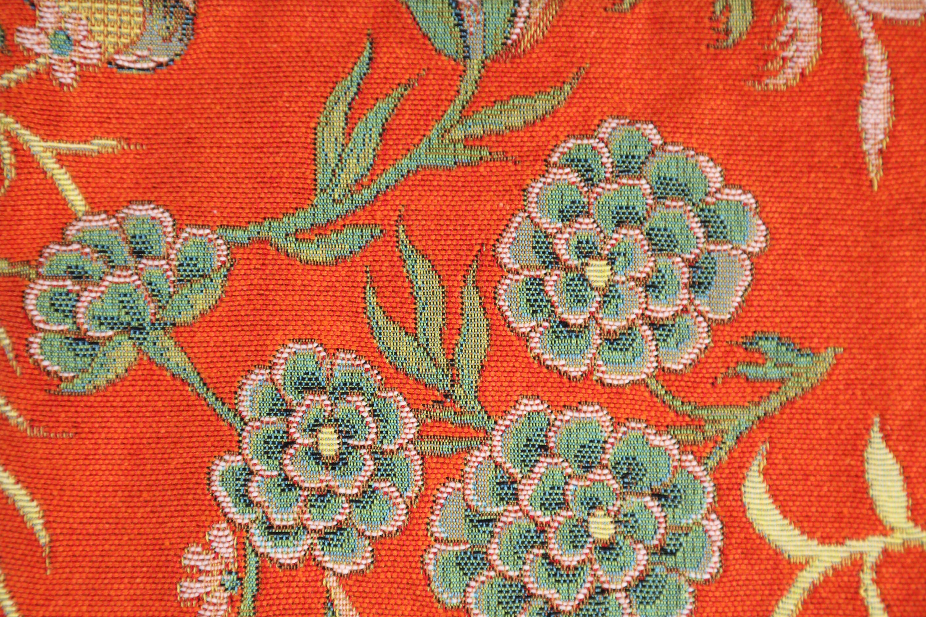 Floral Peony Orange A Tapestry Pillow Cover 19x19 Inch Cotton Jacquard Woven Cushion Cover