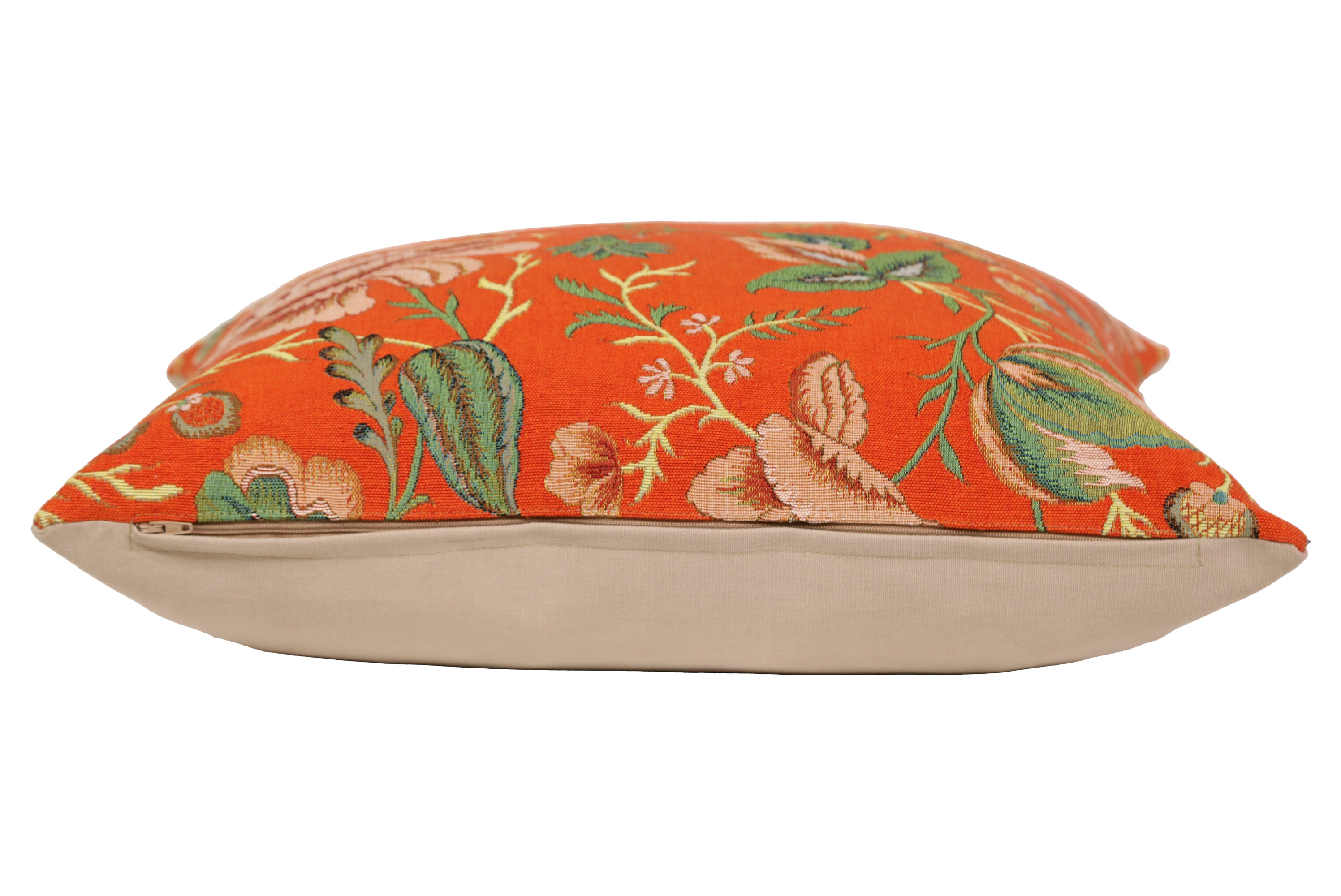Floral Peony Orange A Tapestry Pillow Cover 19x19 Inch Cotton Jacquard Woven Cushion Cover