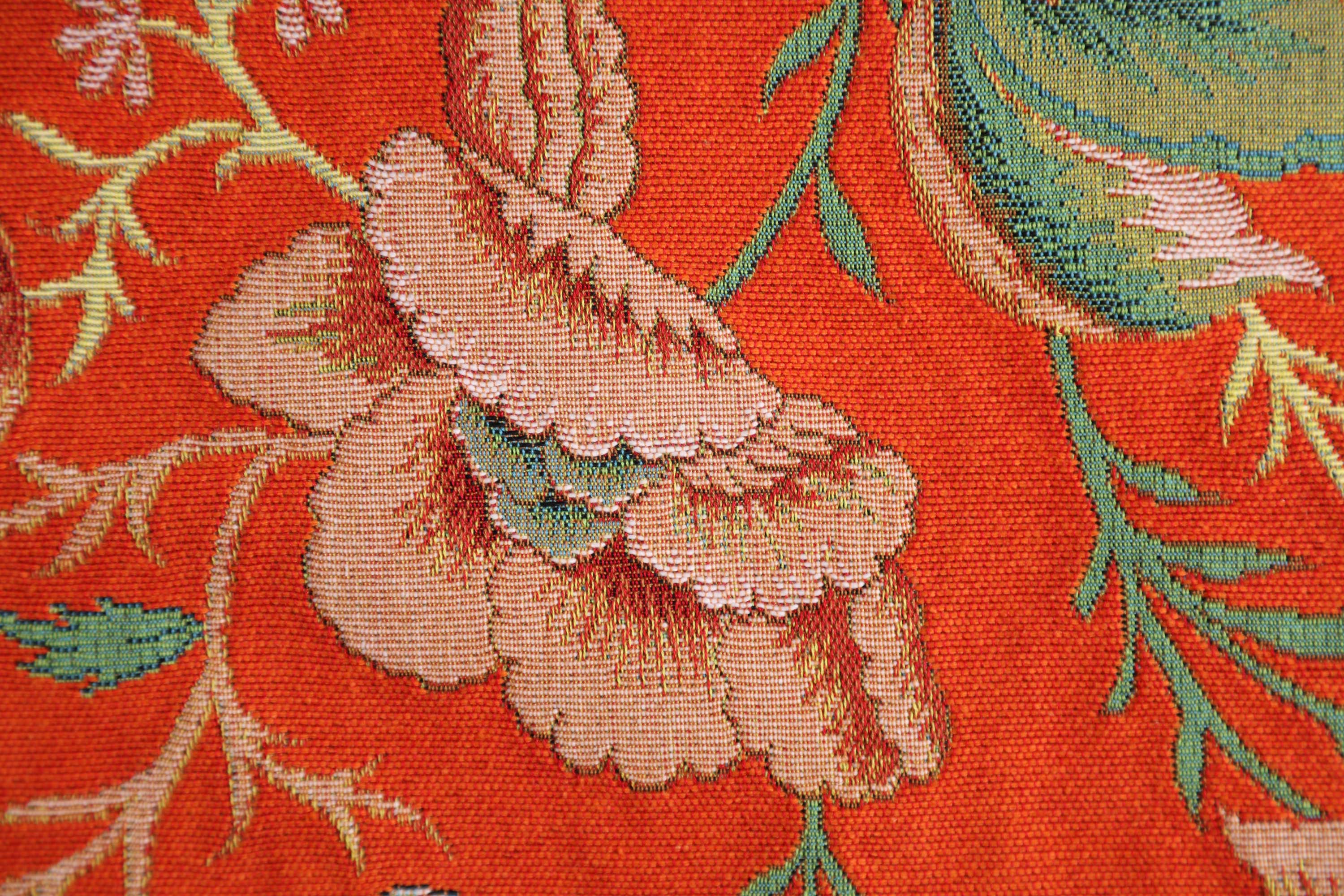 Floral Peony Orange B Tapestry Pillow Cover 19x19 Inch Cotton Jacquard Woven Cushion Cover