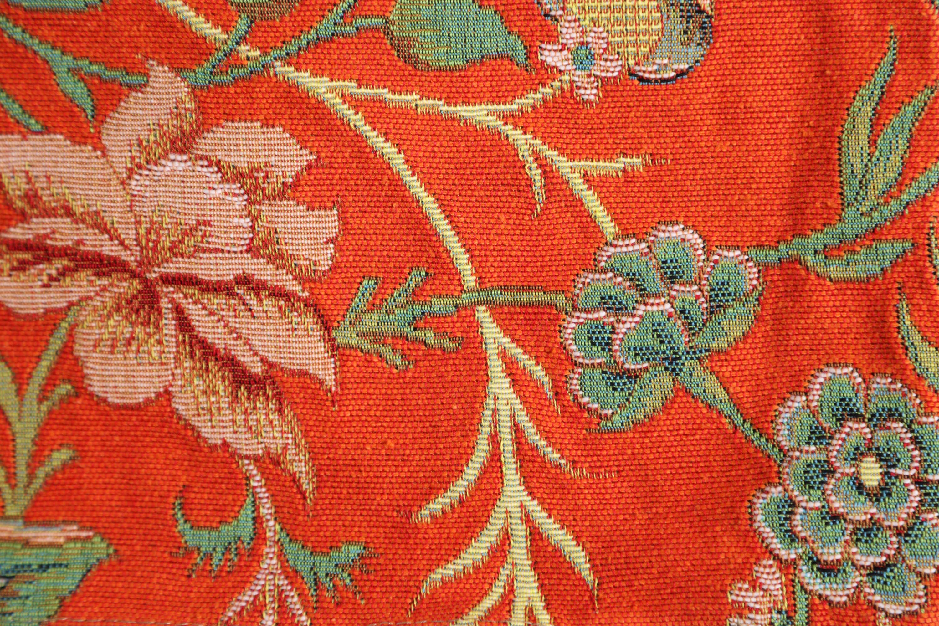 Floral Peony Orange B Tapestry Pillow Cover 19x19 Inch Cotton Jacquard Woven Cushion Cover