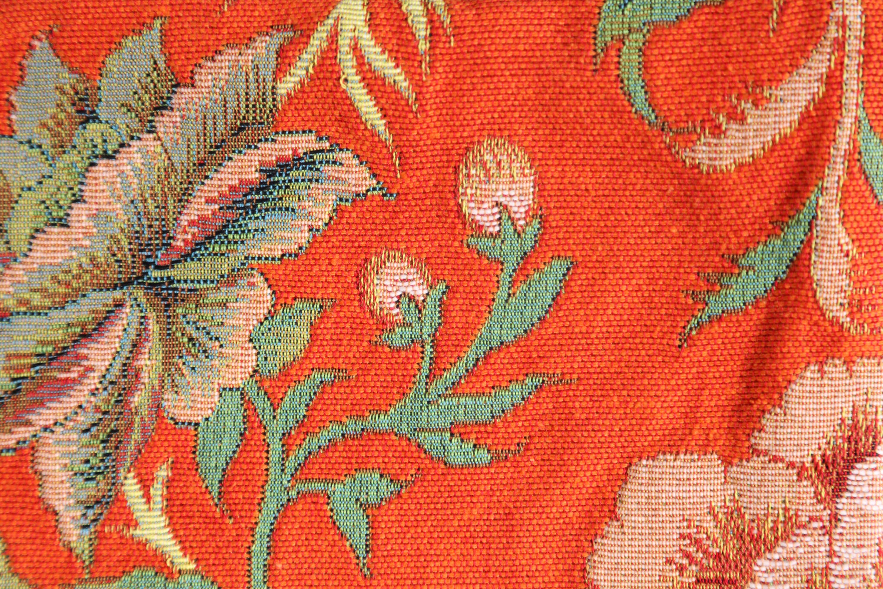 Floral Peony Orange B Tapestry Pillow Cover 19x19 Inch Cotton Jacquard Woven Cushion Cover
