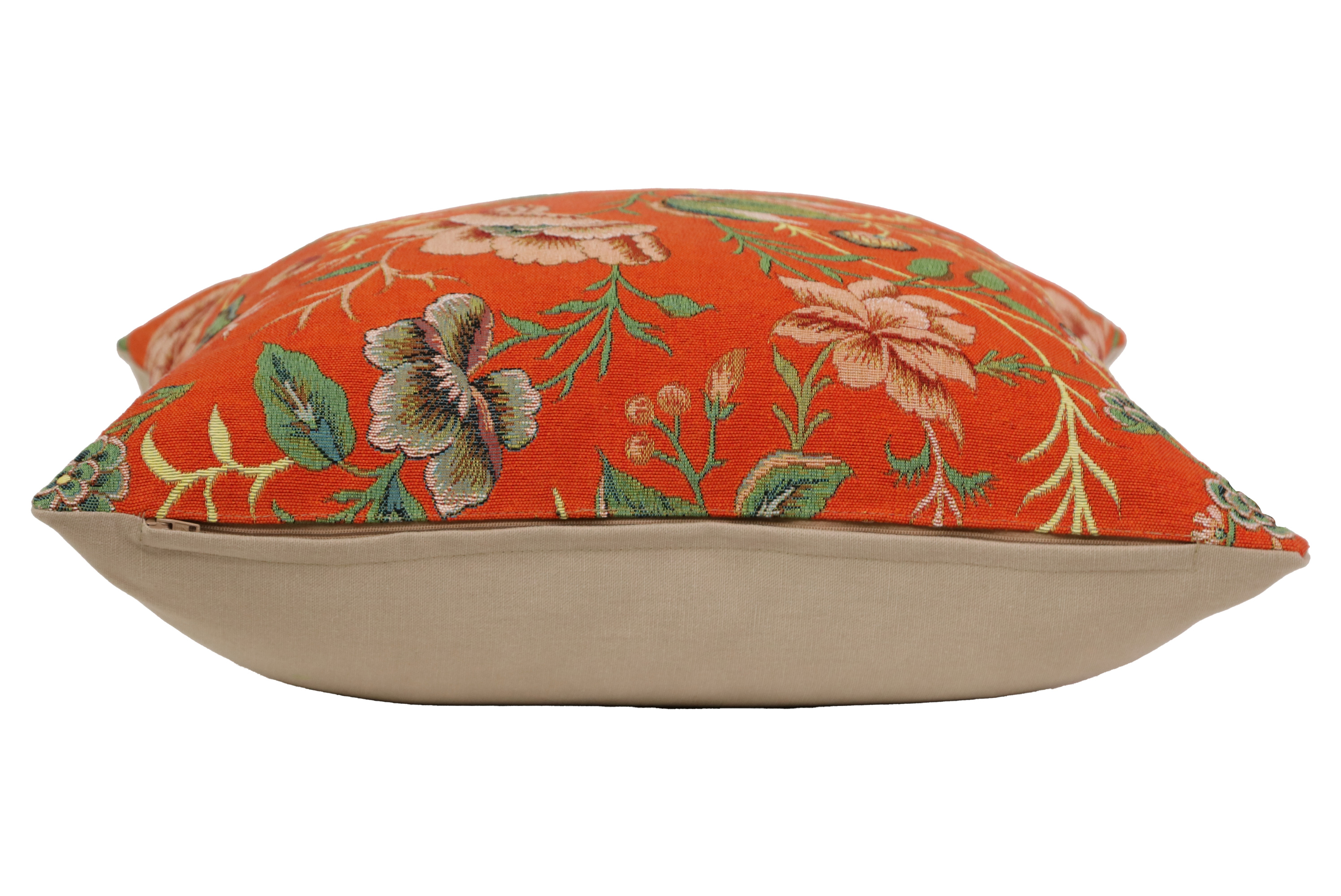 Floral Peony Orange B Tapestry Pillow Cover 19x19 Inch Cotton Jacquard Woven Cushion Cover