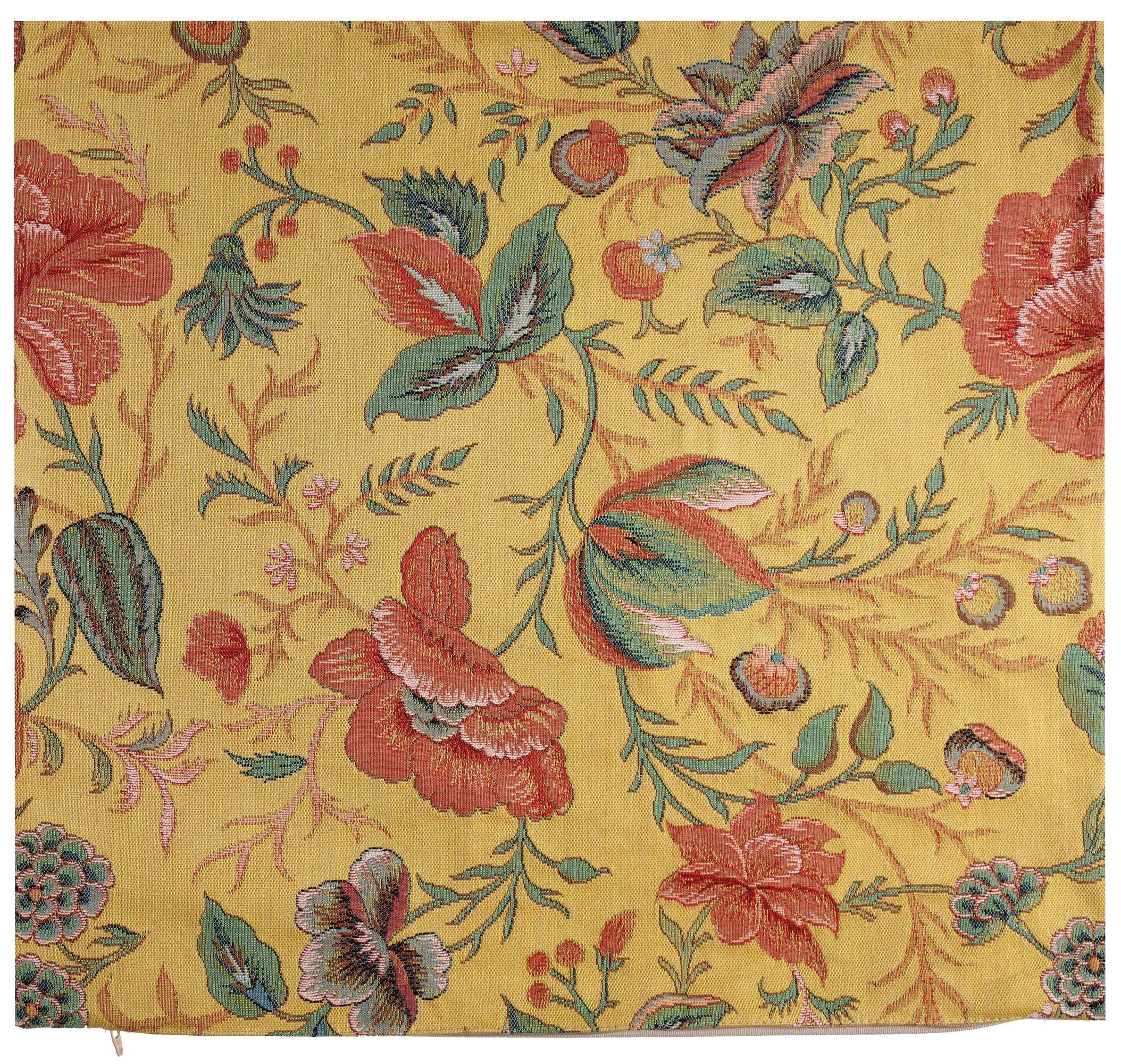 Floral Peony Yellow B Tapestry Pillow Cover 19x19 Inch Cotton Jacquard Woven Cushion Cover