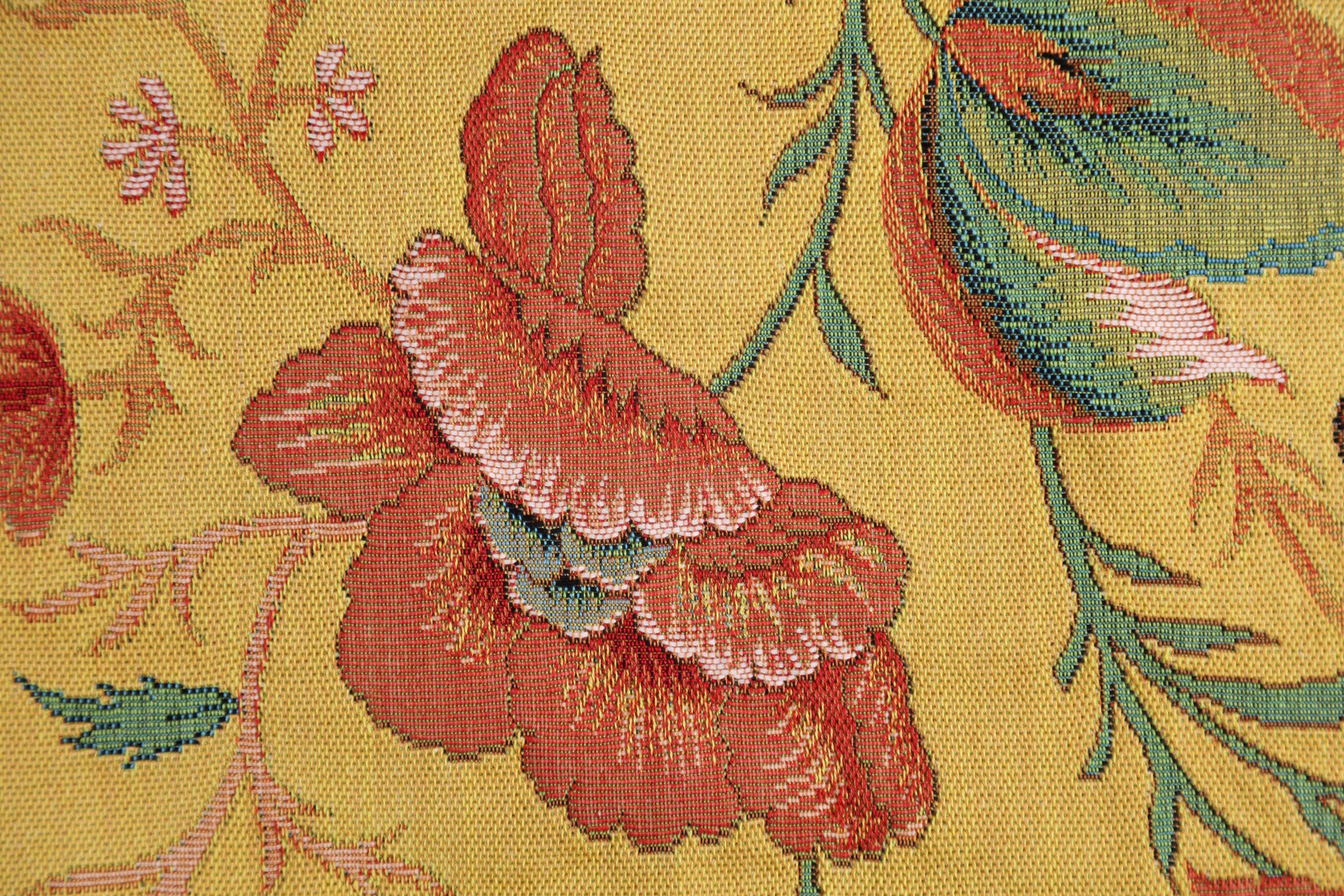 Floral Peony Yellow B Tapestry Pillow Cover 19x19 Inch Cotton Jacquard Woven Cushion Cover