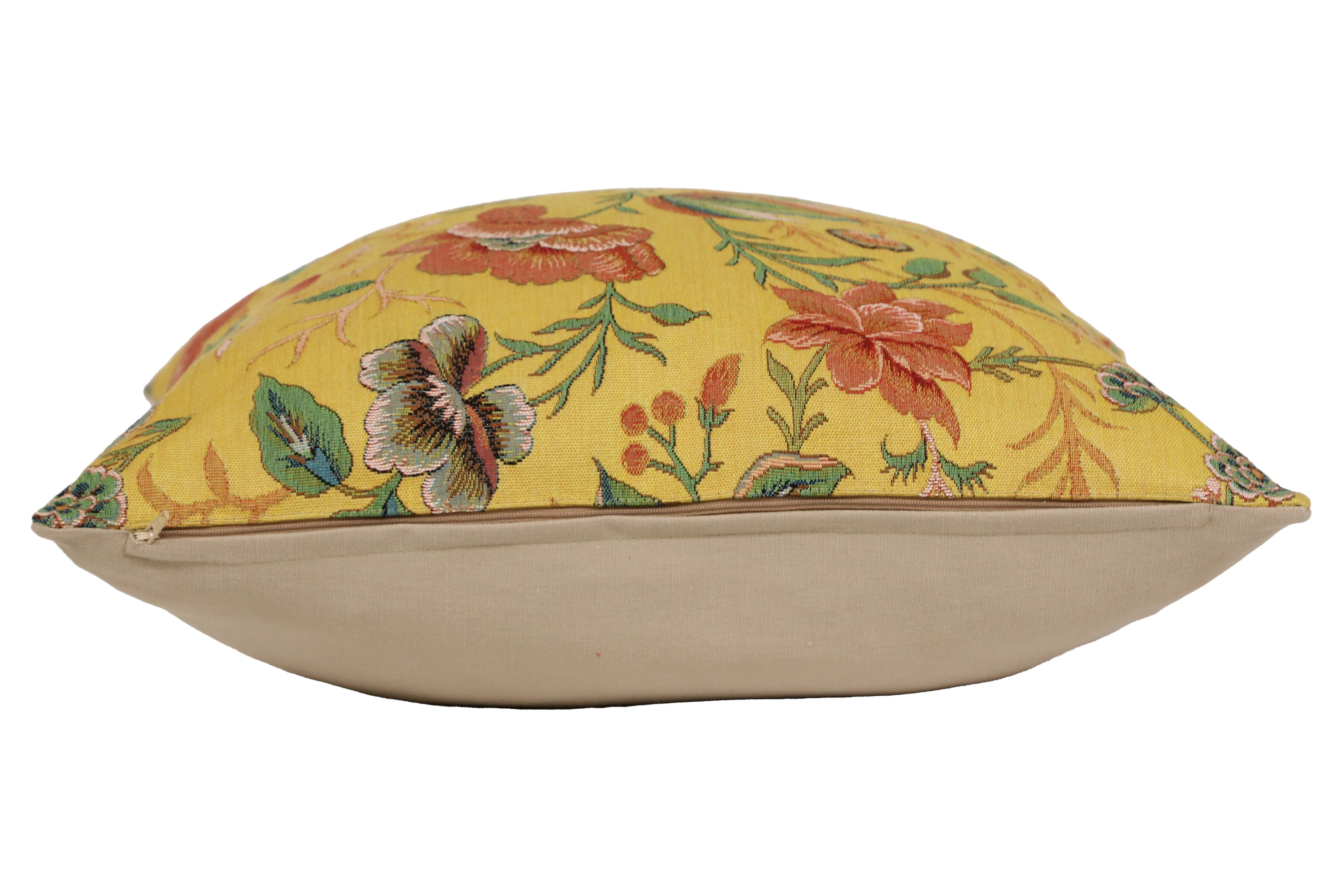 Floral Peony Yellow B Tapestry Pillow Cover 19x19 Inch Cotton Jacquard Woven Cushion Cover