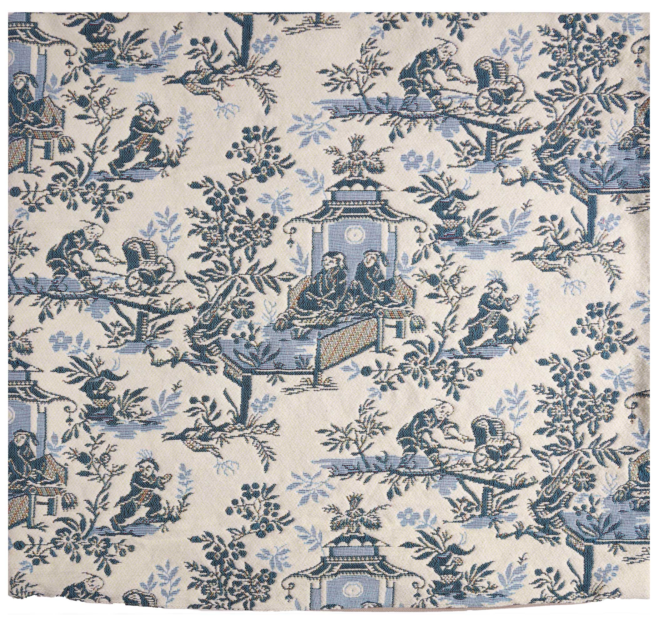 The Chinese on a Wheelbarrow Kiosk Blue French Tapestry Pillow Cover 19x19 Inch Cotton Jacquard Woven Cushion Cover