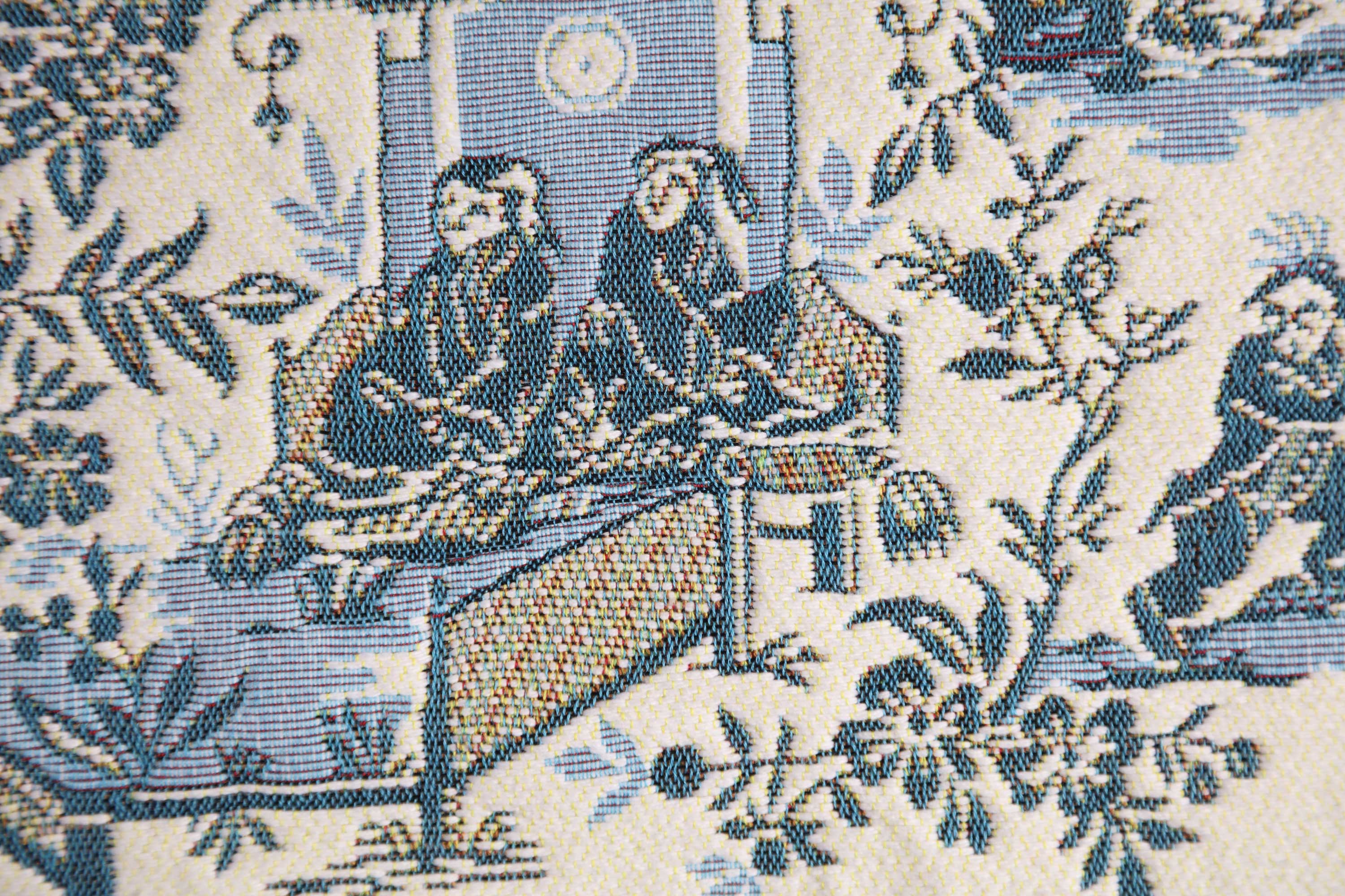 The Chinese on a Wheelbarrow Kiosk Blue French Tapestry Pillow Cover 19x19 Inch Cotton Jacquard Woven Cushion Cover