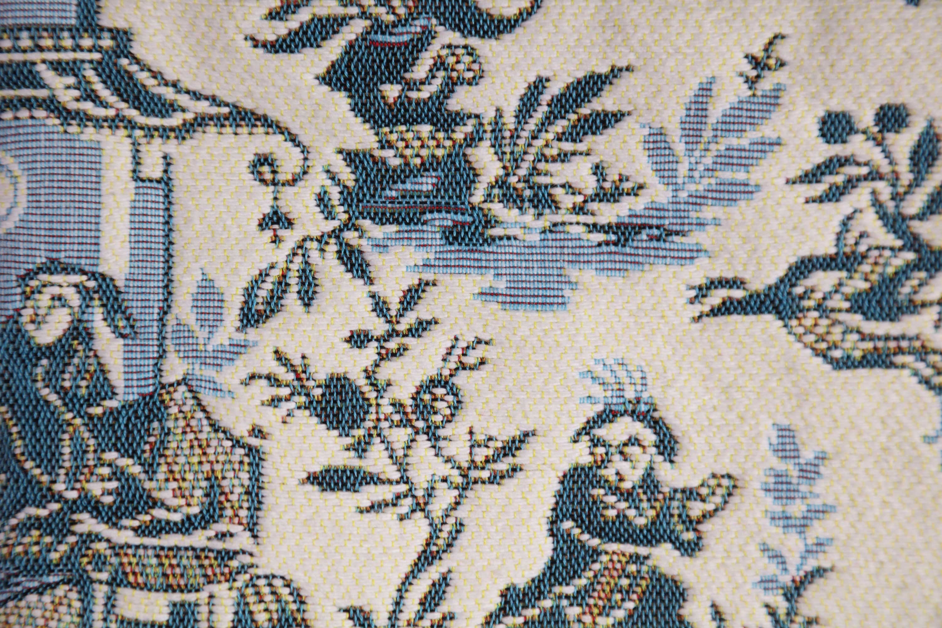 The Chinese on a Wheelbarrow Kiosk Blue French Tapestry Pillow Cover 19x19 Inch Cotton Jacquard Woven Cushion Cover