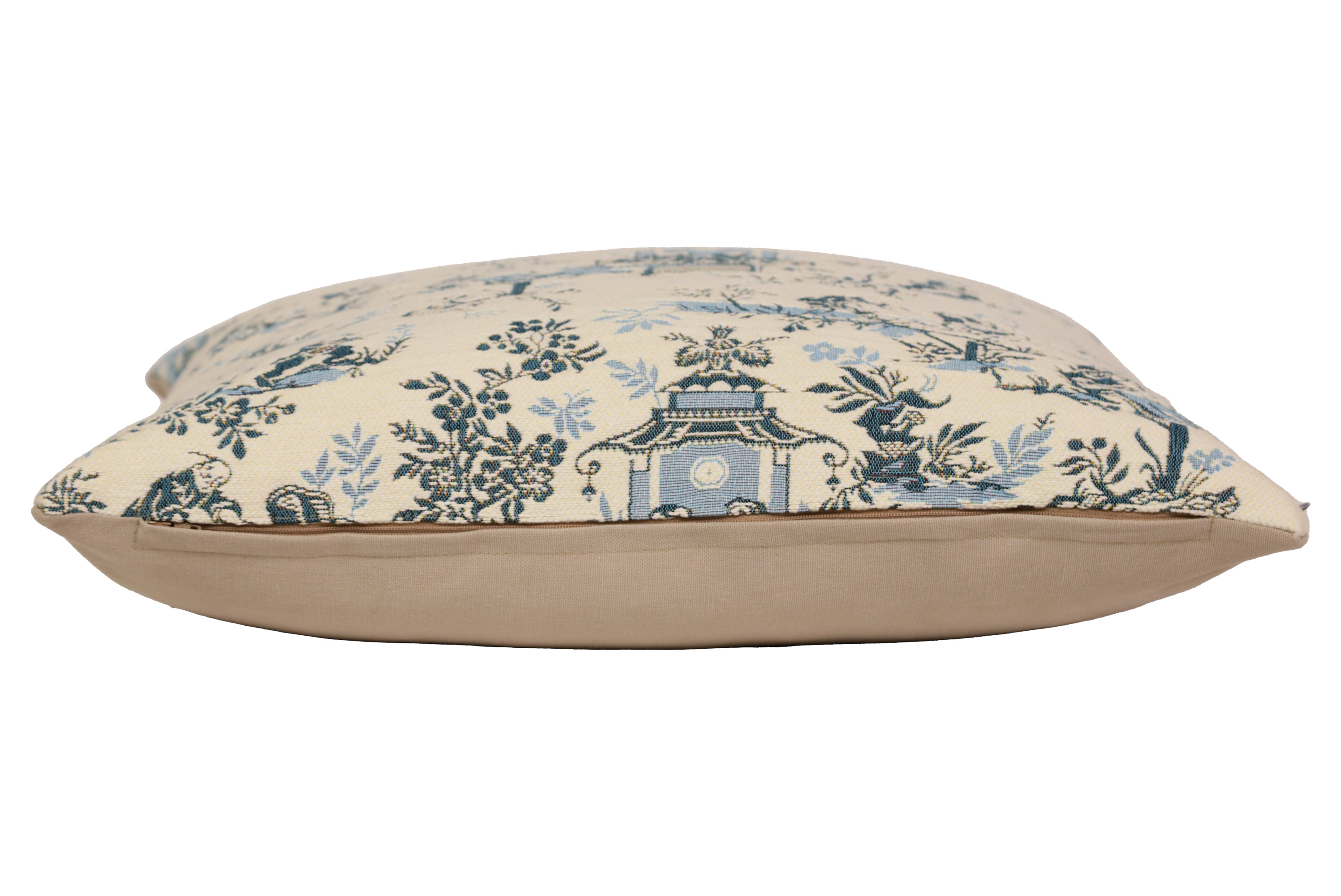 The Chinese on a Wheelbarrow Kiosk Blue French Tapestry Pillow Cover 19x19 Inch Cotton Jacquard Woven Cushion Cover