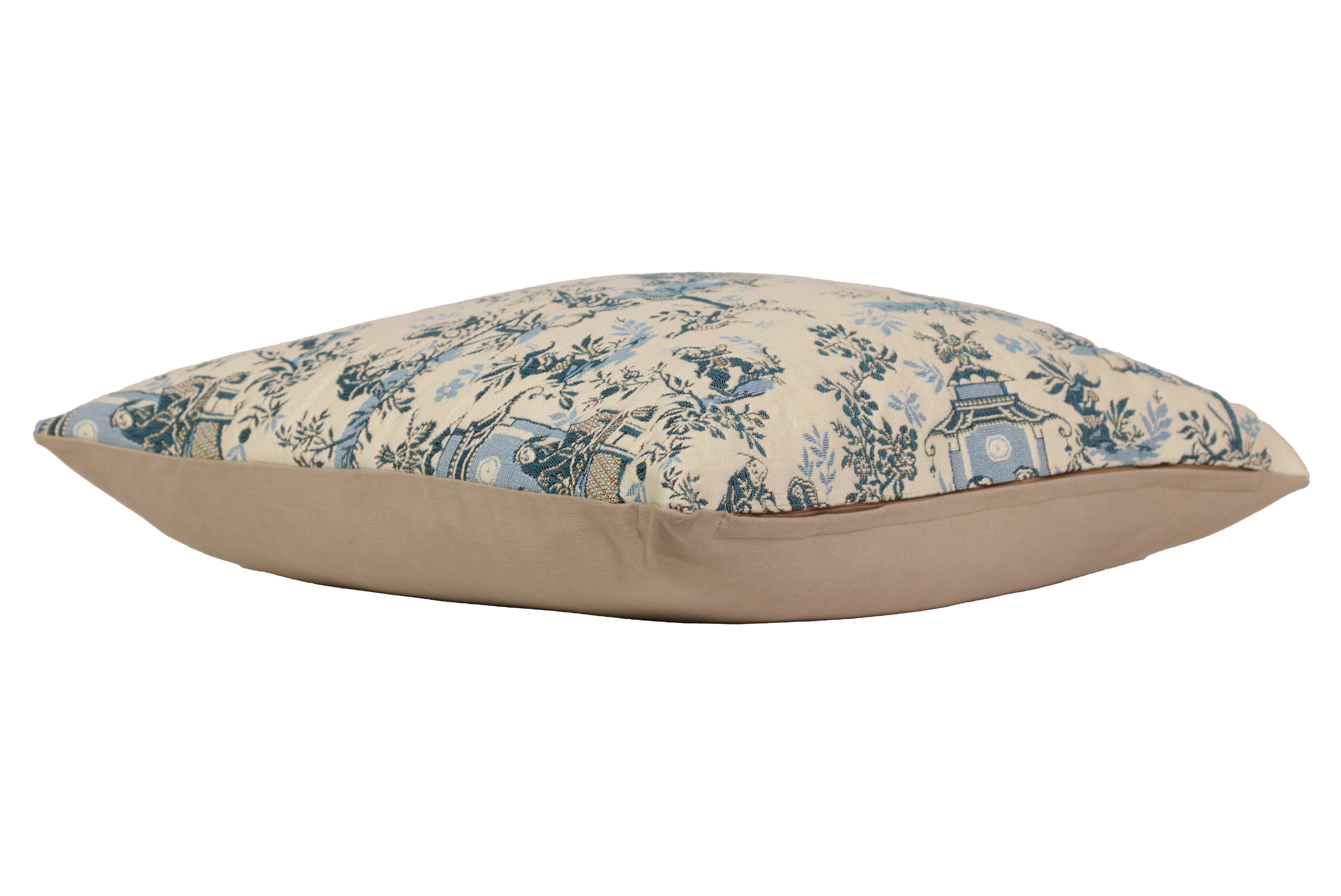 The Chinese on a Wheelbarrow Kiosk Blue French Tapestry Pillow Cover 19x19 Inch Cotton Jacquard Woven Cushion Cover