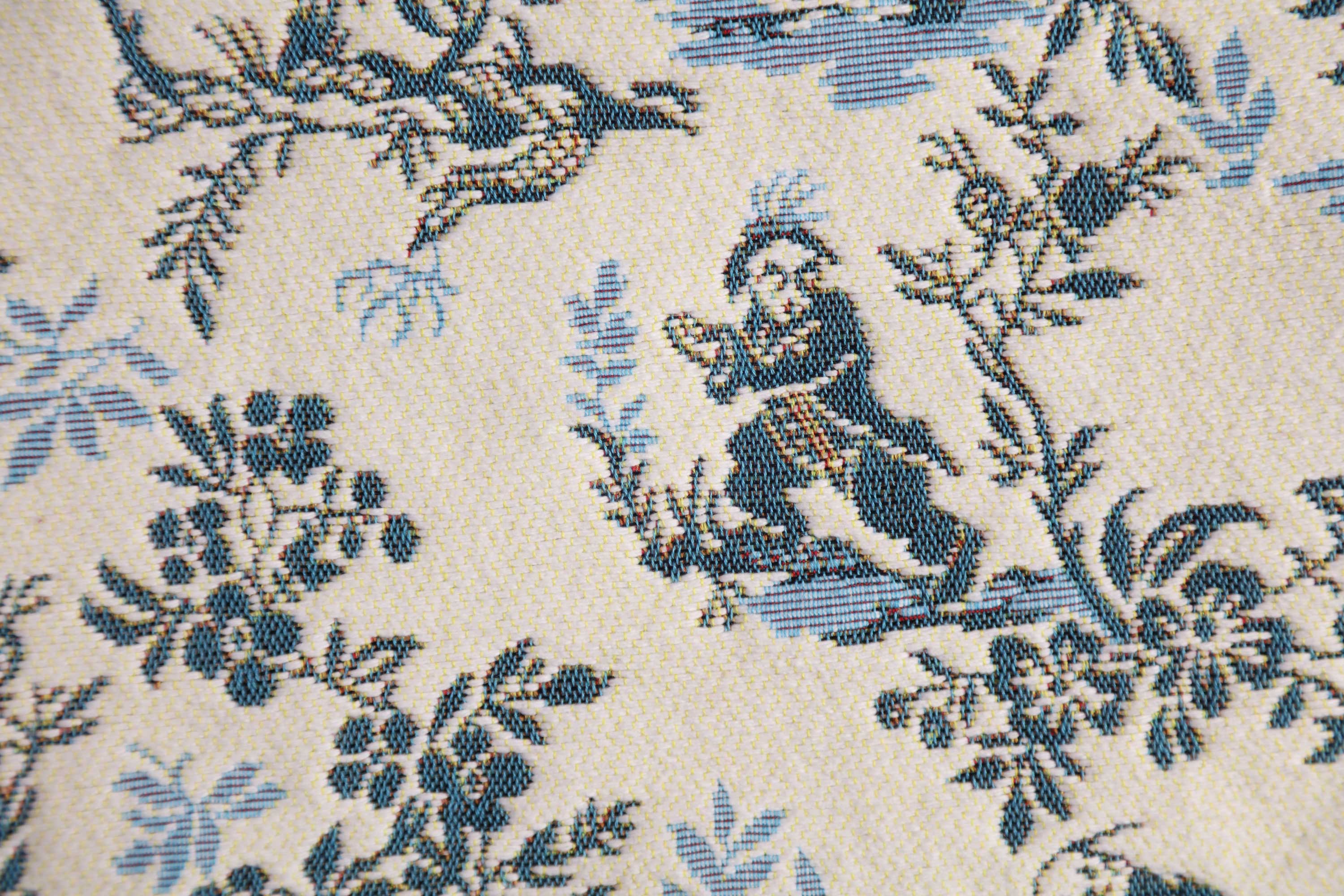 The Chinese on a Wheelbarrow Blue French Tapestry Pillow Cover 19x19 Inch Cotton Jacquard Woven Cushion Cover
