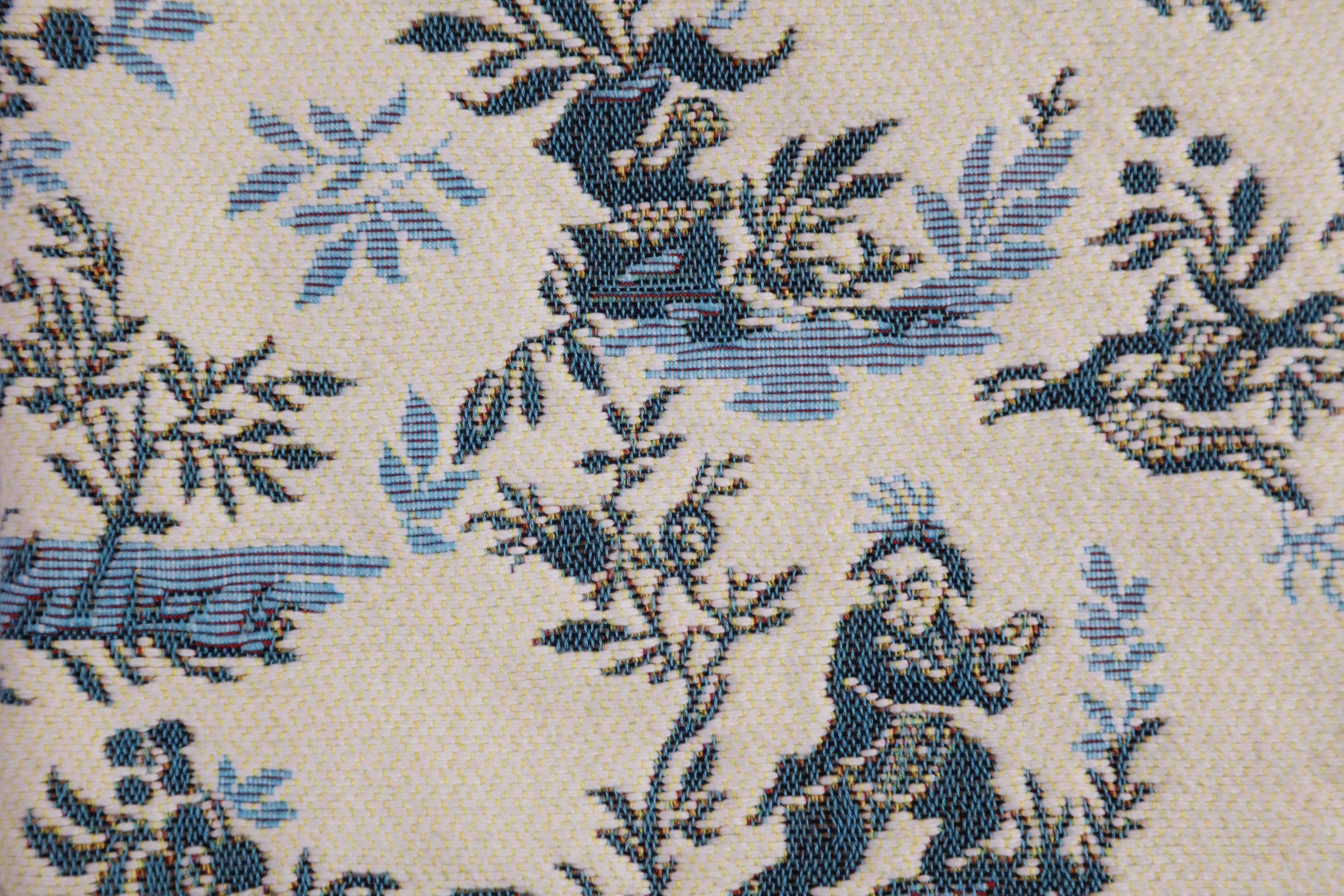 The Chinese on a Wheelbarrow Blue French Tapestry Pillow Cover 19x19 Inch Cotton Jacquard Woven Cushion Cover