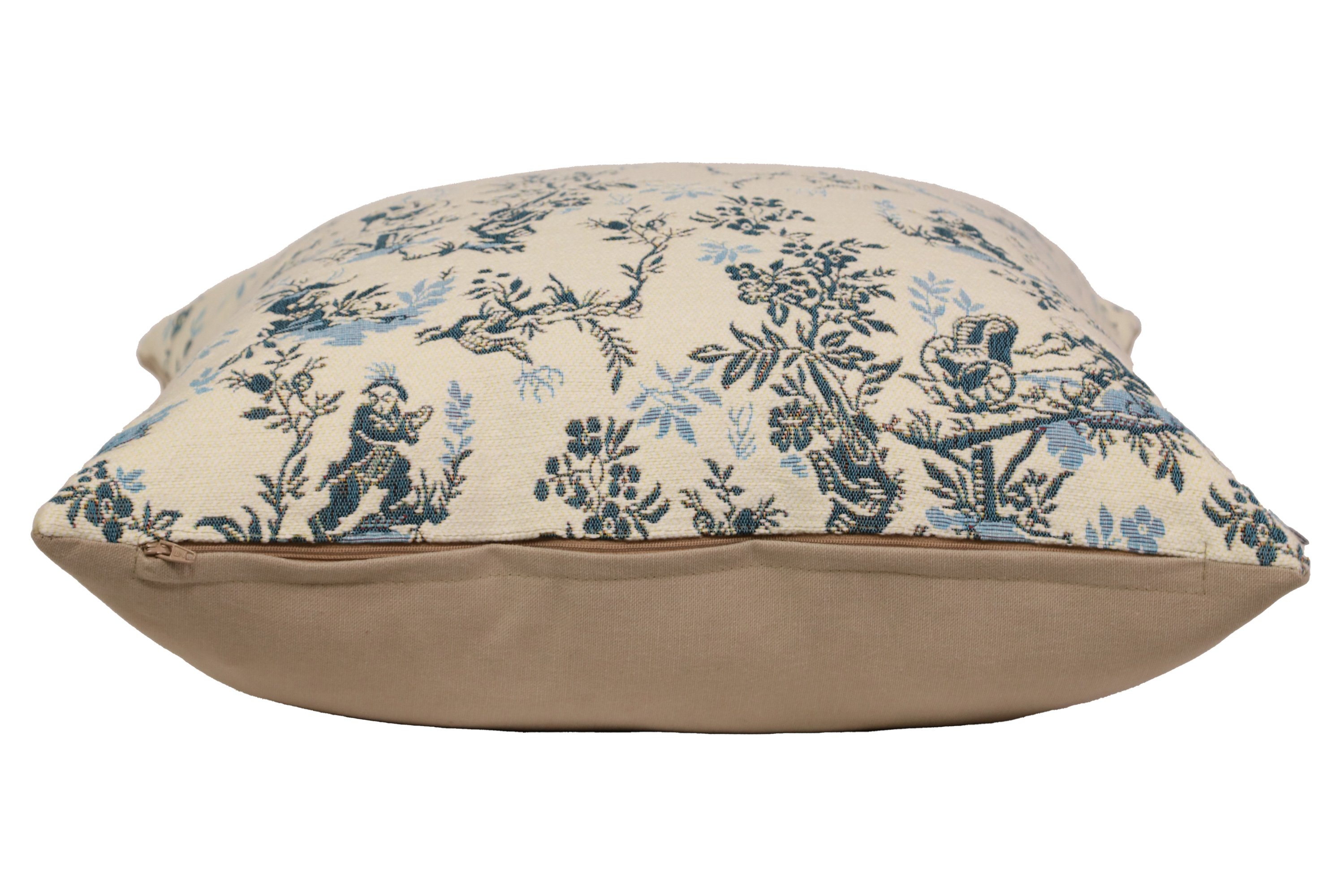 The Chinese on a Wheelbarrow Blue French Tapestry Pillow Cover 19x19 Inch Cotton Jacquard Woven Cushion Cover