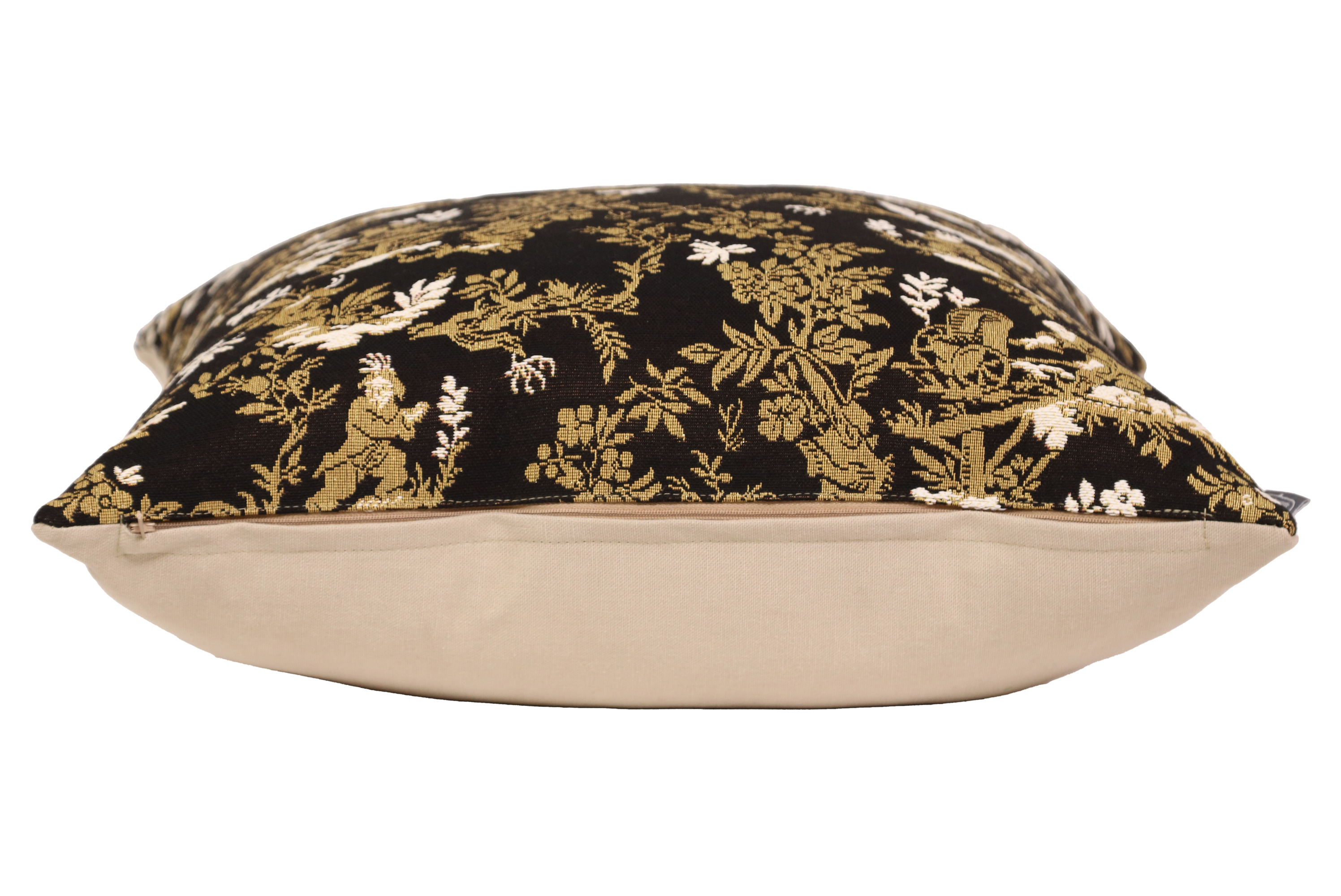 The Chinese on a Wheelbarrow Black French Tapestry Pillow Cover 19x19 Inch Cotton Jacquard Woven Cushion Cover