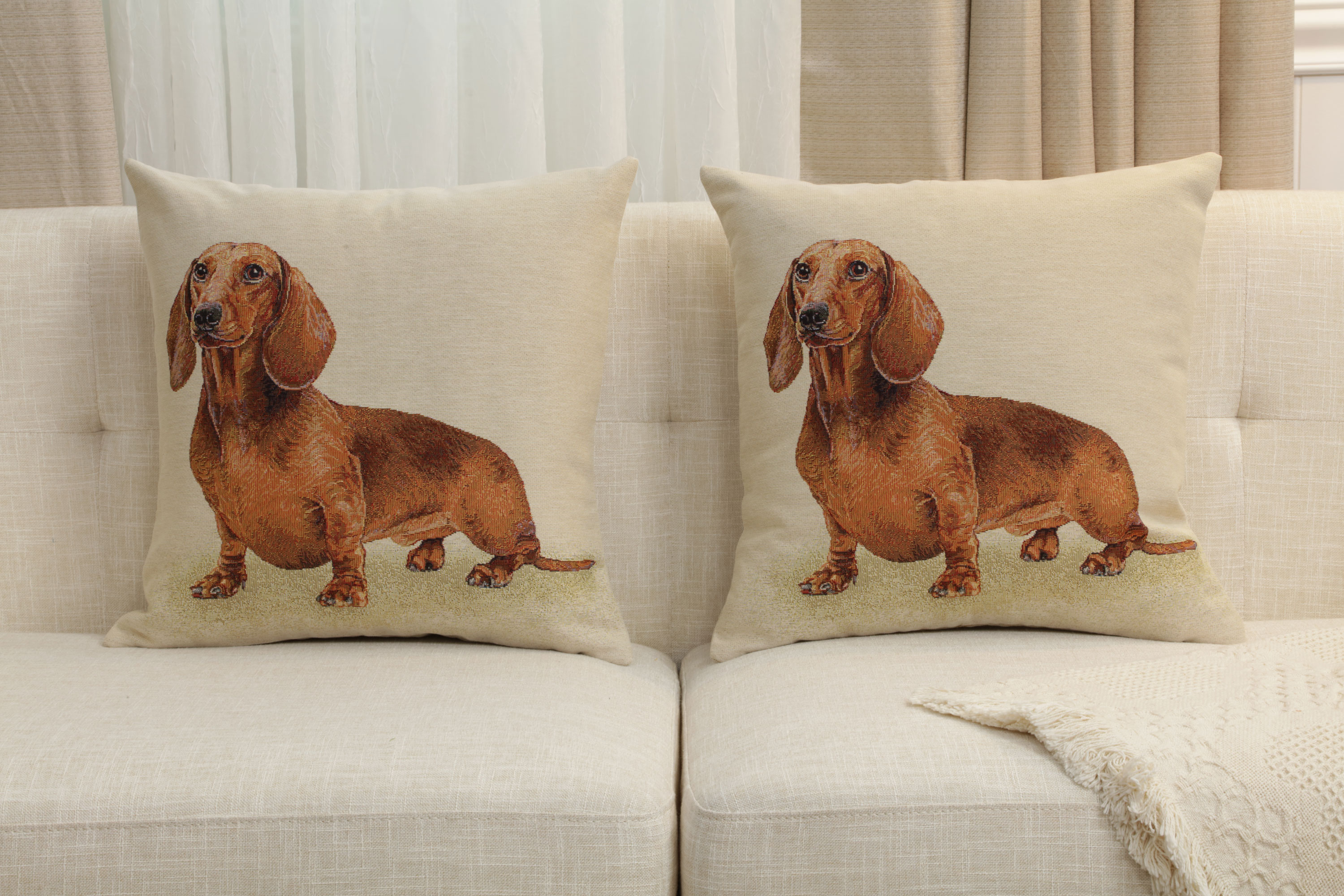 Pickles the Dog Tapestry Pillow Cover 18x18 Inch Cotton Jacquard Woven Cushion Cover