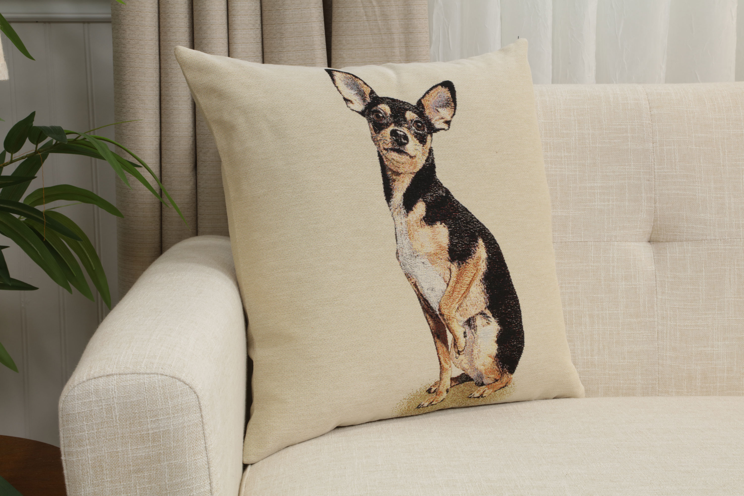 Mini Pinscher Tapestry Pillow Cover 18x18 Inch Cotton Jacquard Woven Cushion Cover