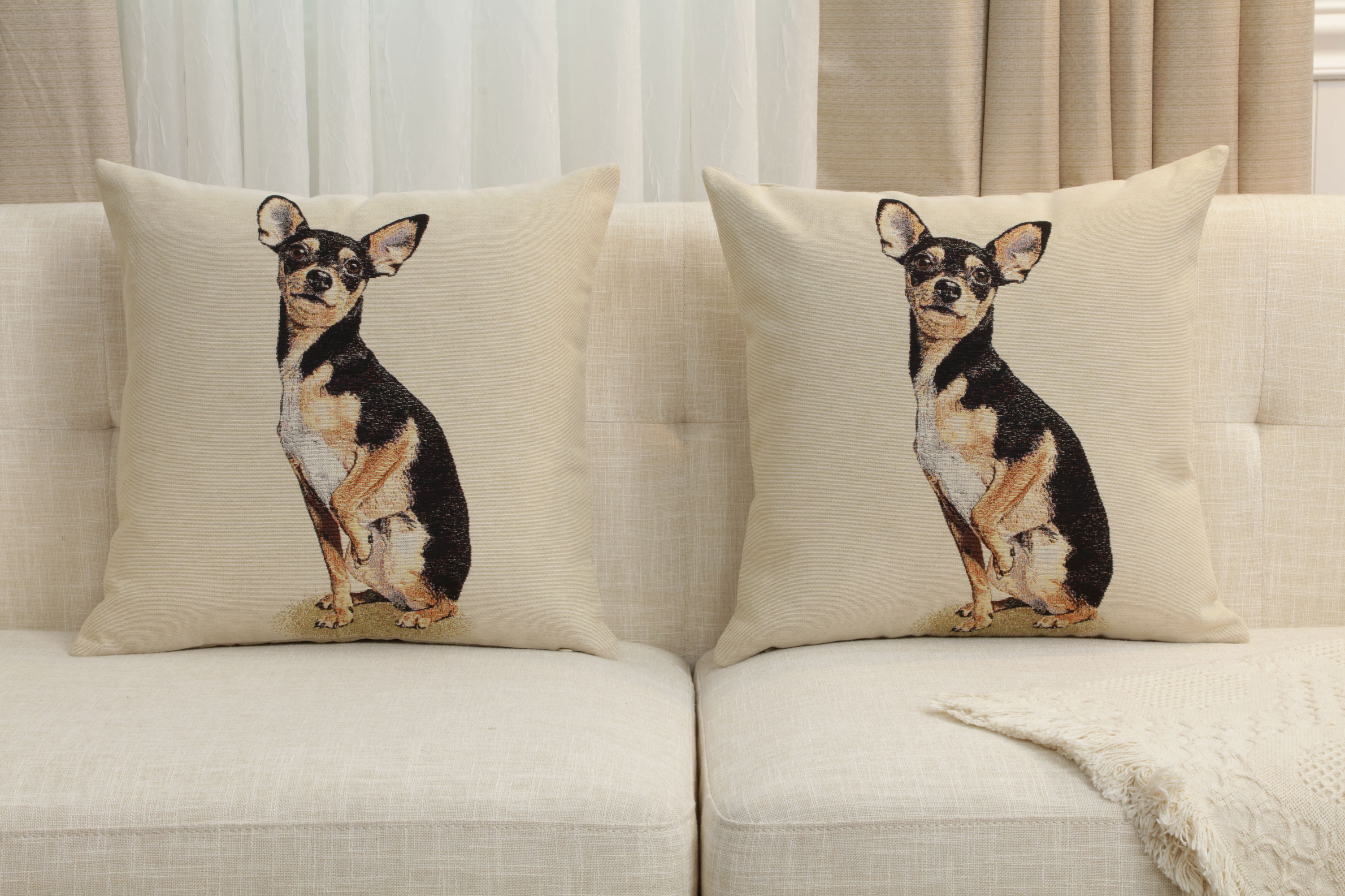 Mini Pinscher Tapestry Pillow Cover 18x18 Inch Cotton Jacquard Woven Cushion Cover