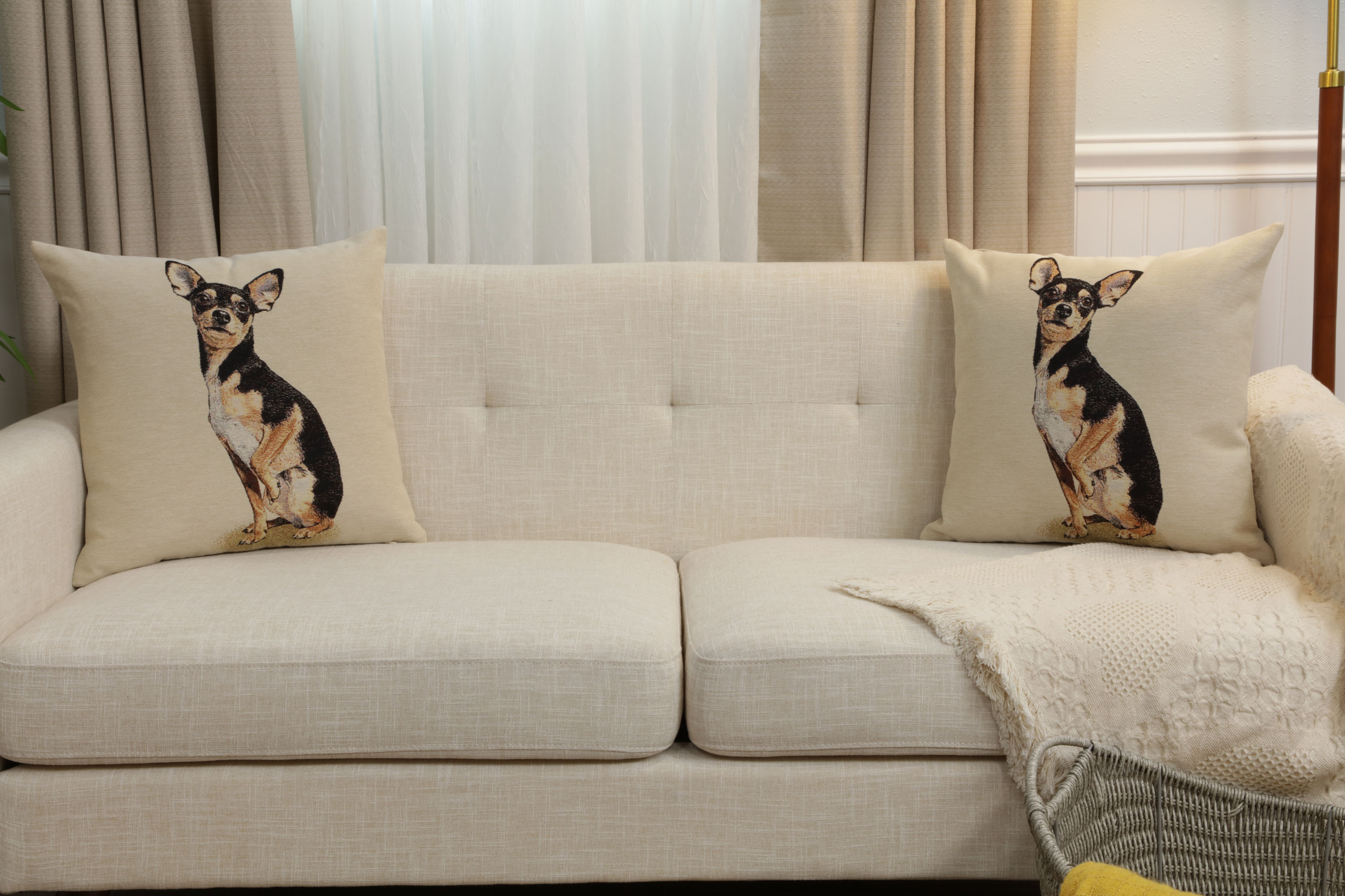 Mini Pinscher Tapestry Pillow Cover 18x18 Inch Cotton Jacquard Woven Cushion Cover