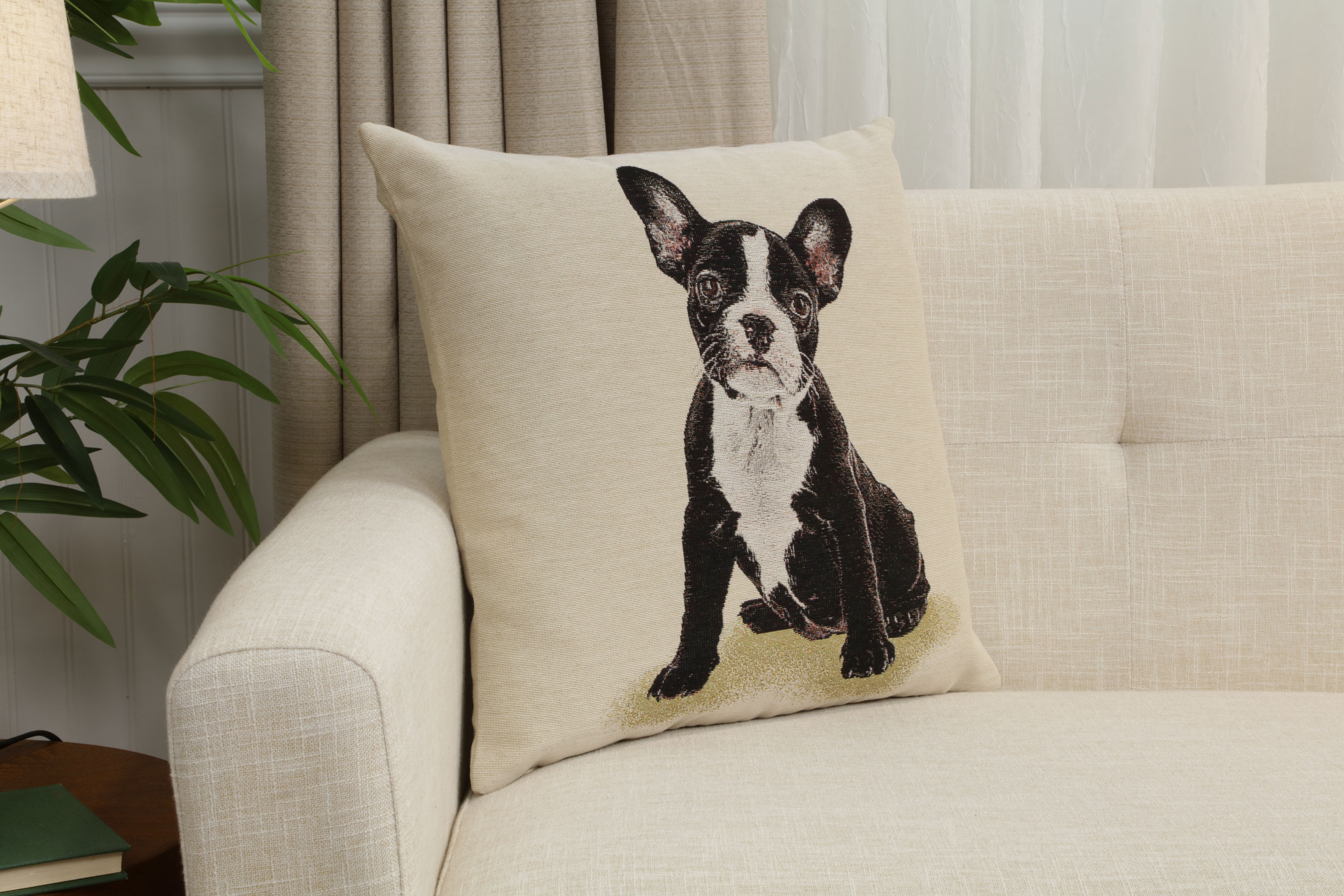 Boston Terrier Tapestry Pillow Cover 18x18 Inch Cotton Jacquard Woven Cushion Cover