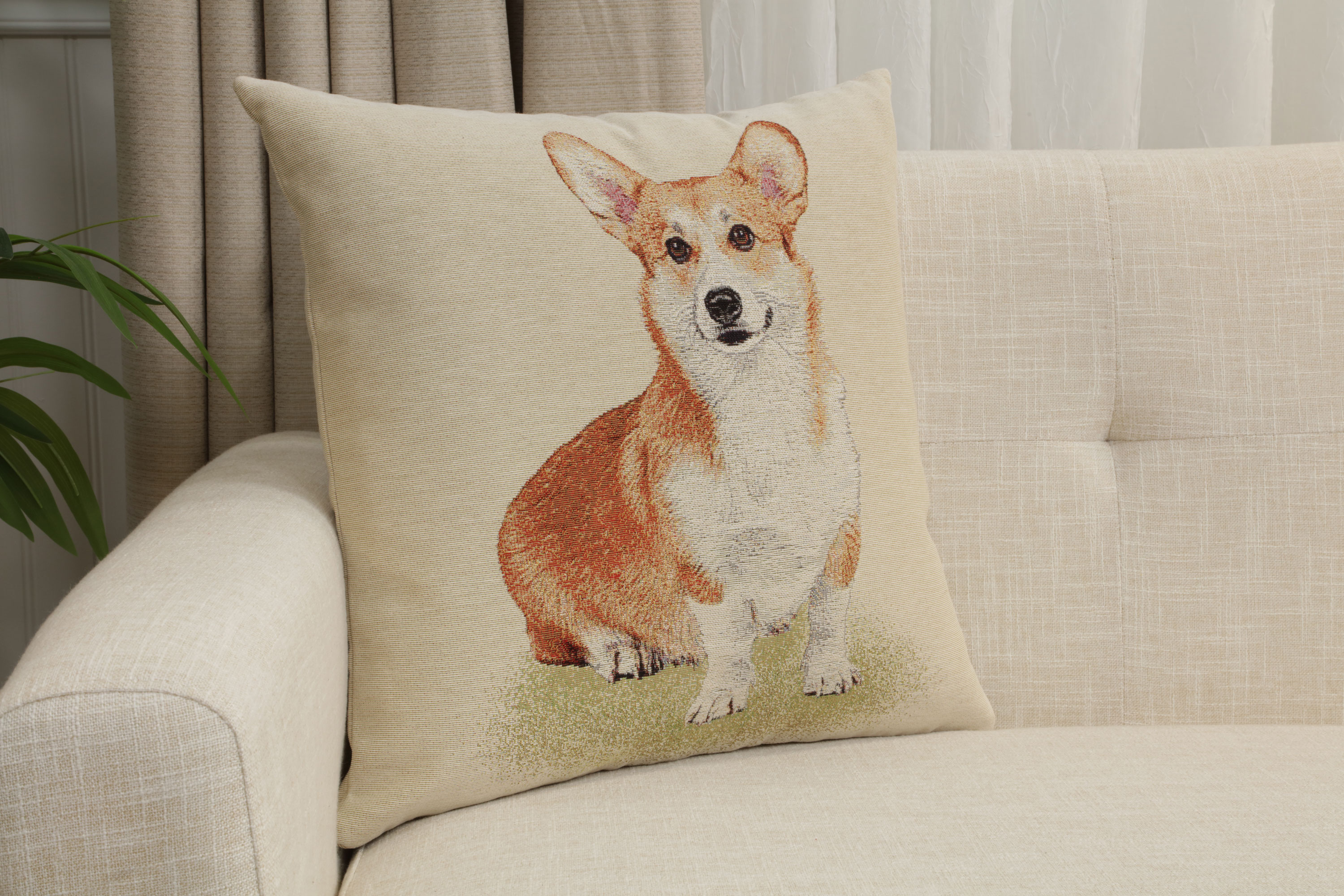 Corgi Tapestry Pillow Cover 18x18 Inch Cotton Jacquard Woven Cushion Cover