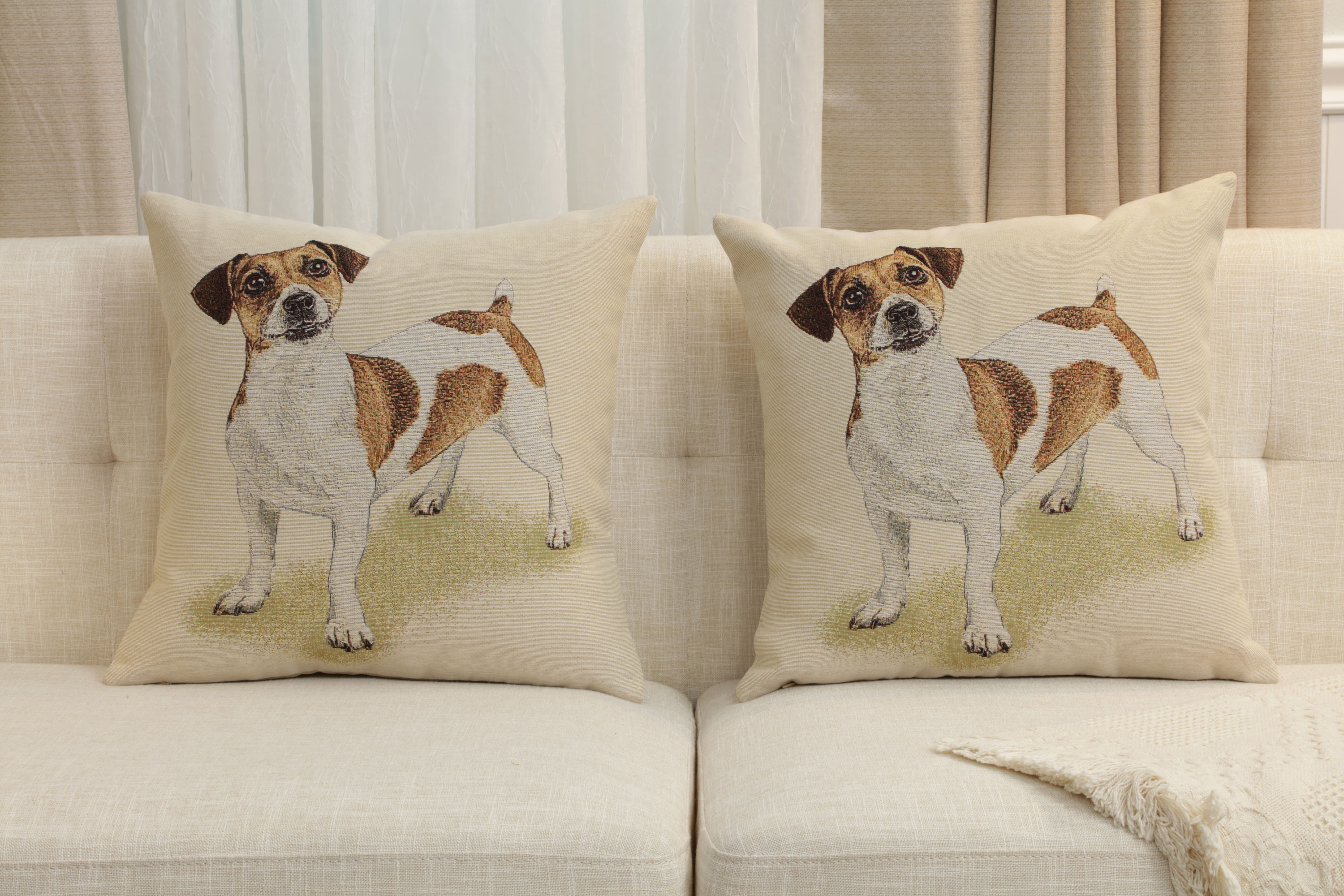 Max the Terrier Tapestry Pillow Cover 18x18 Inch Cotton Jacquard Woven Cushion Cover