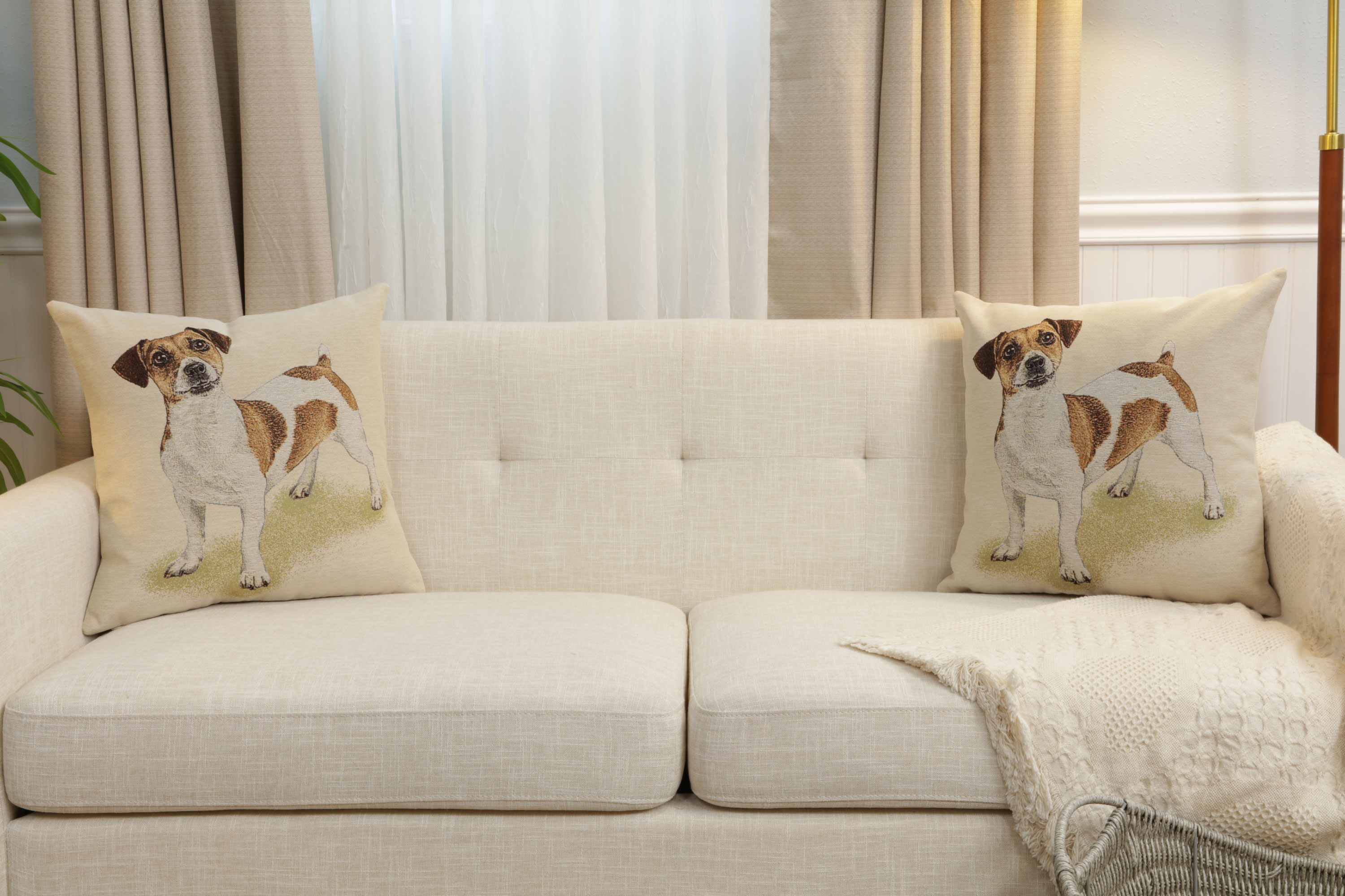 Max the Terrier Tapestry Pillow Cover 18x18 Inch Cotton Jacquard Woven Cushion Cover