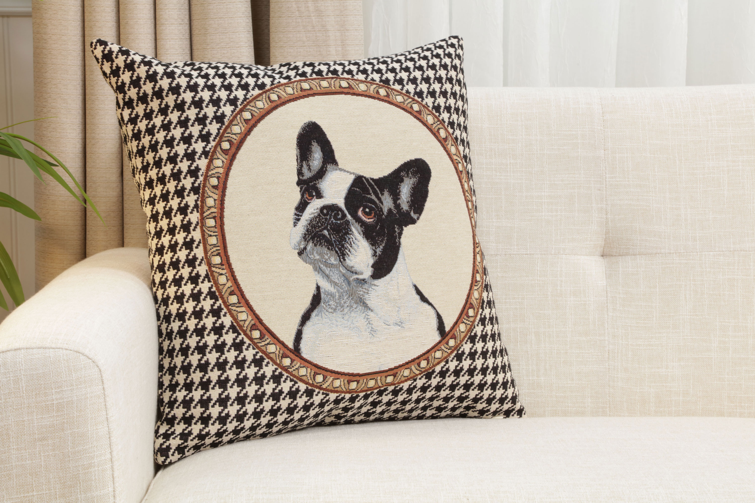 French Bulldog Tapestry Pillow Cover 18x18 Inch Cotton Jacquard Woven Cushion Cover