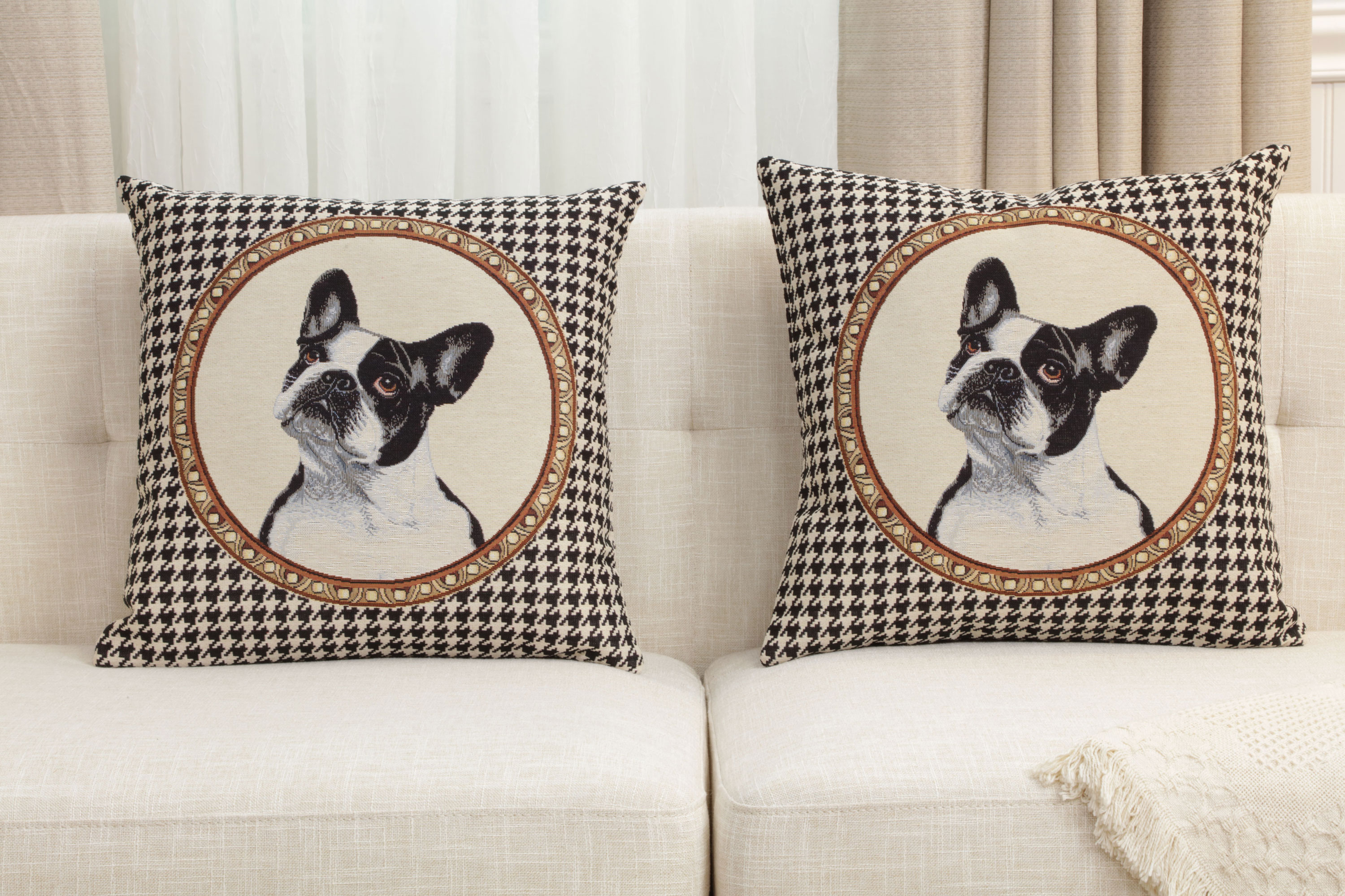 French Bulldog Tapestry Pillow Cover 18x18 Inch Cotton Jacquard Woven Cushion Cover