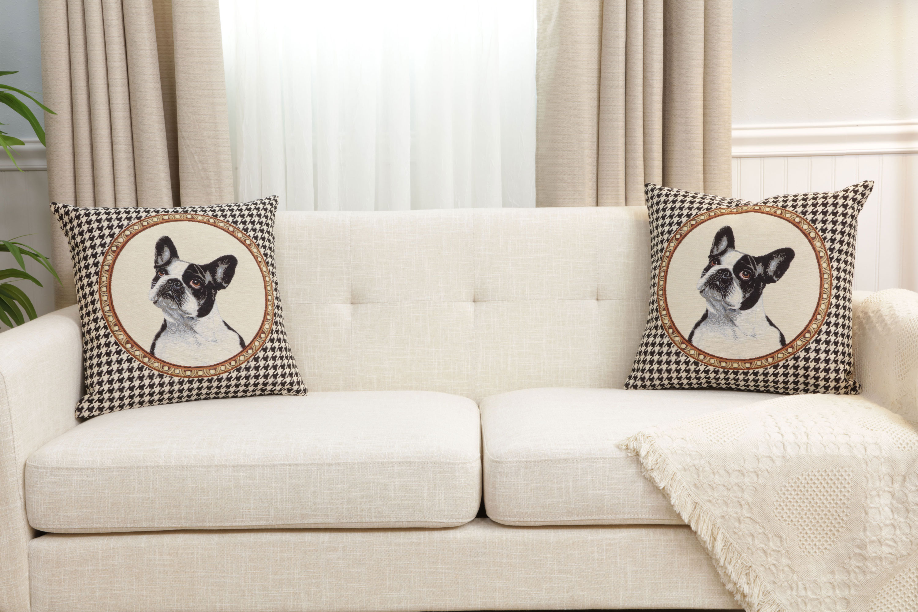French Bulldog Tapestry Pillow Cover 18x18 Inch Cotton Jacquard Woven Cushion Cover