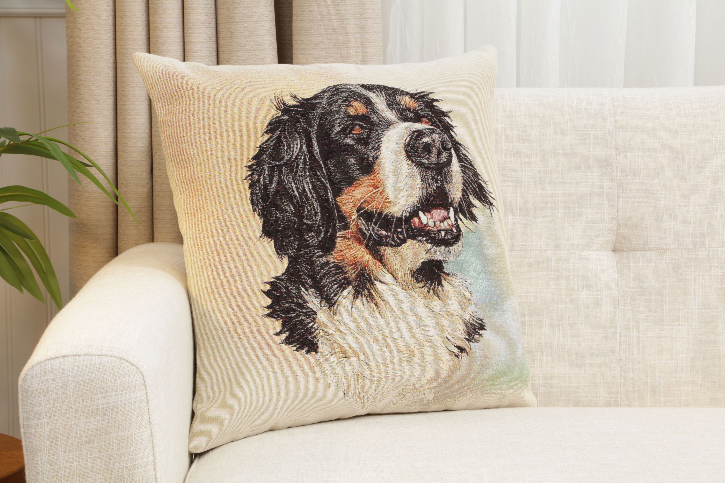 Bernese Mountain Dog Tapestry Pillow Cover 18x18 Inch Cotton Jacquard Woven Cushion Cover