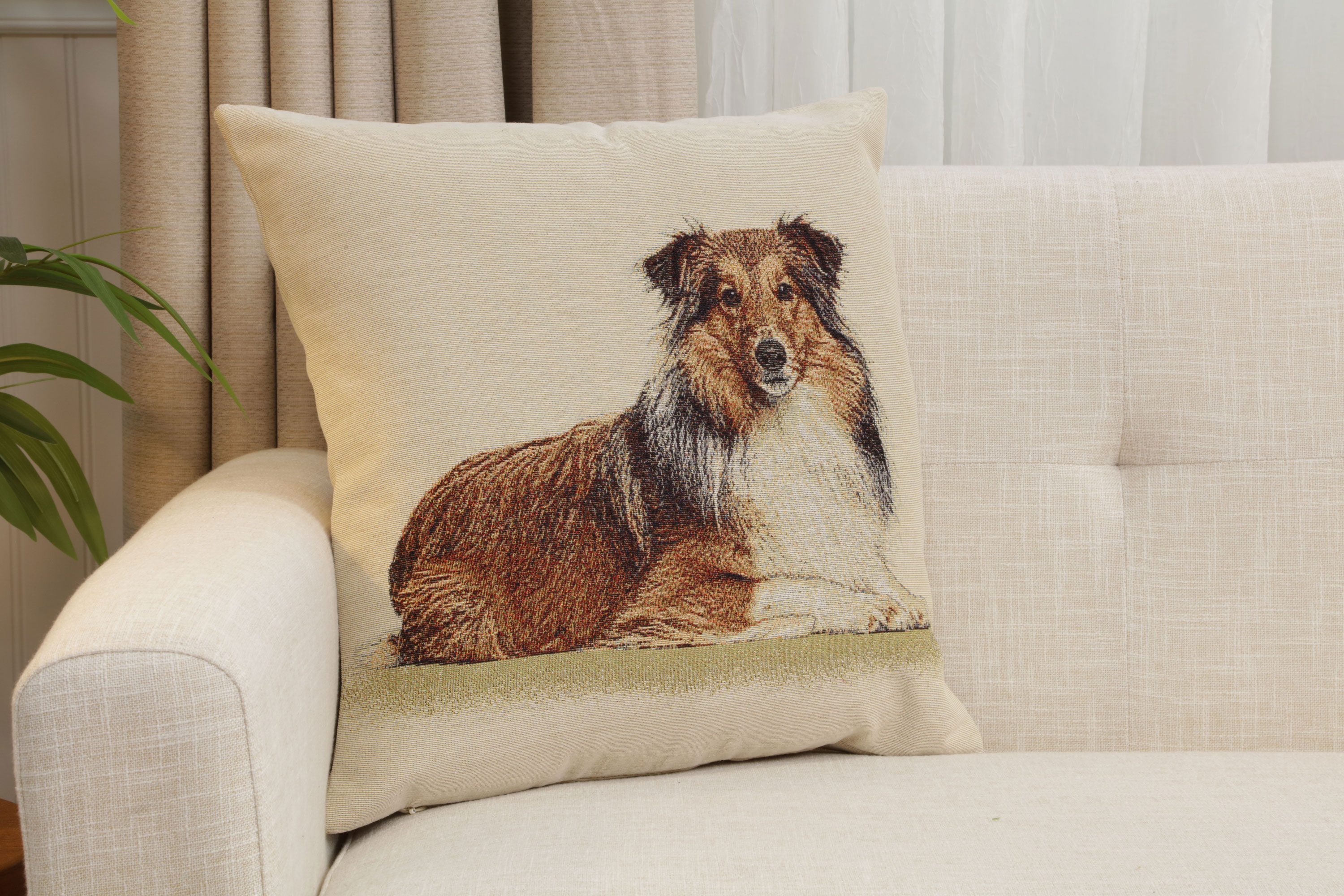 Lassie Tapestry Pillow Cover 18x18 Inch Cotton Jacquard Woven Cushion Cover