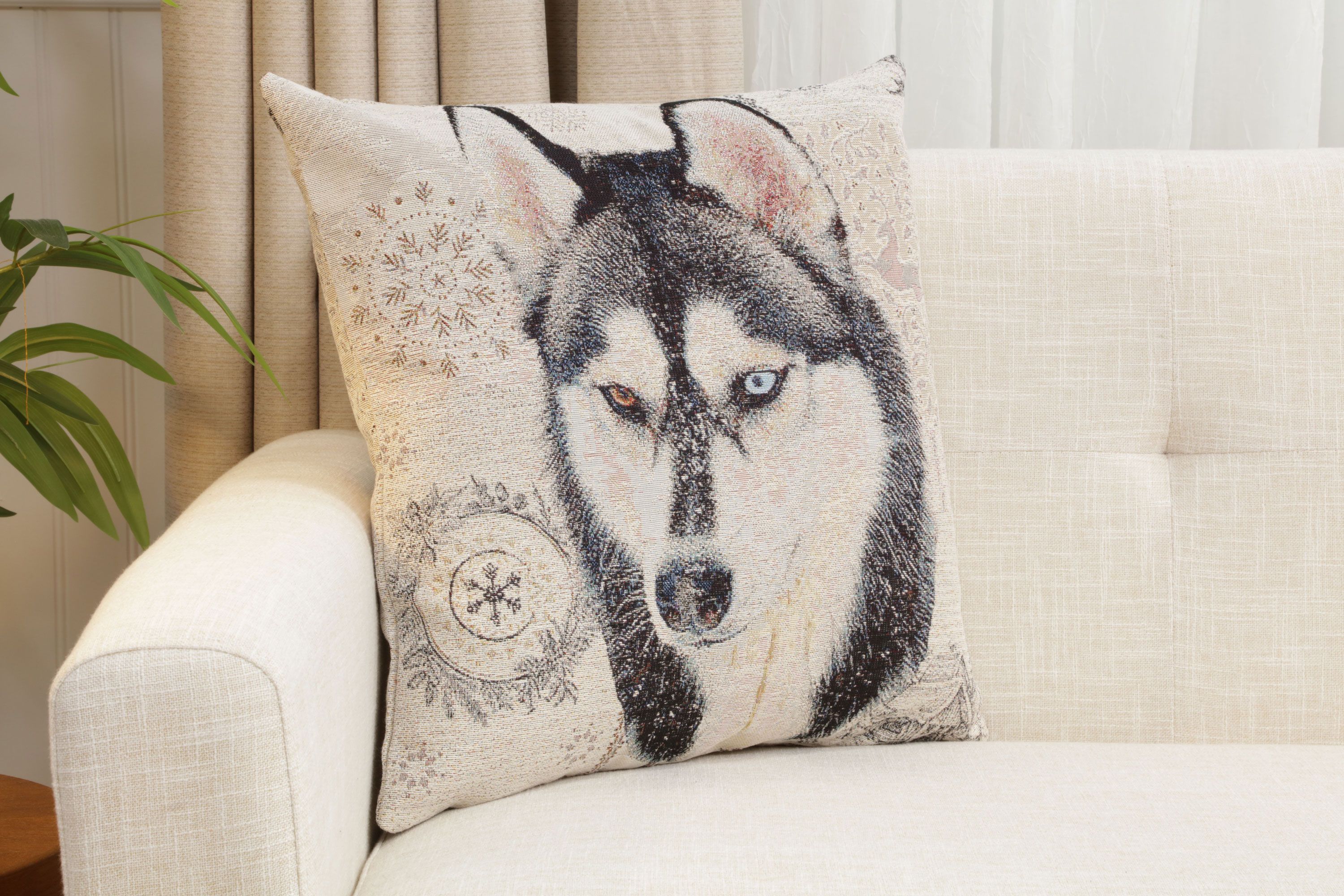 Husky Tapestry Pillow Cover 18x18 Inch Cotton Jacquard Woven Cushion Cover