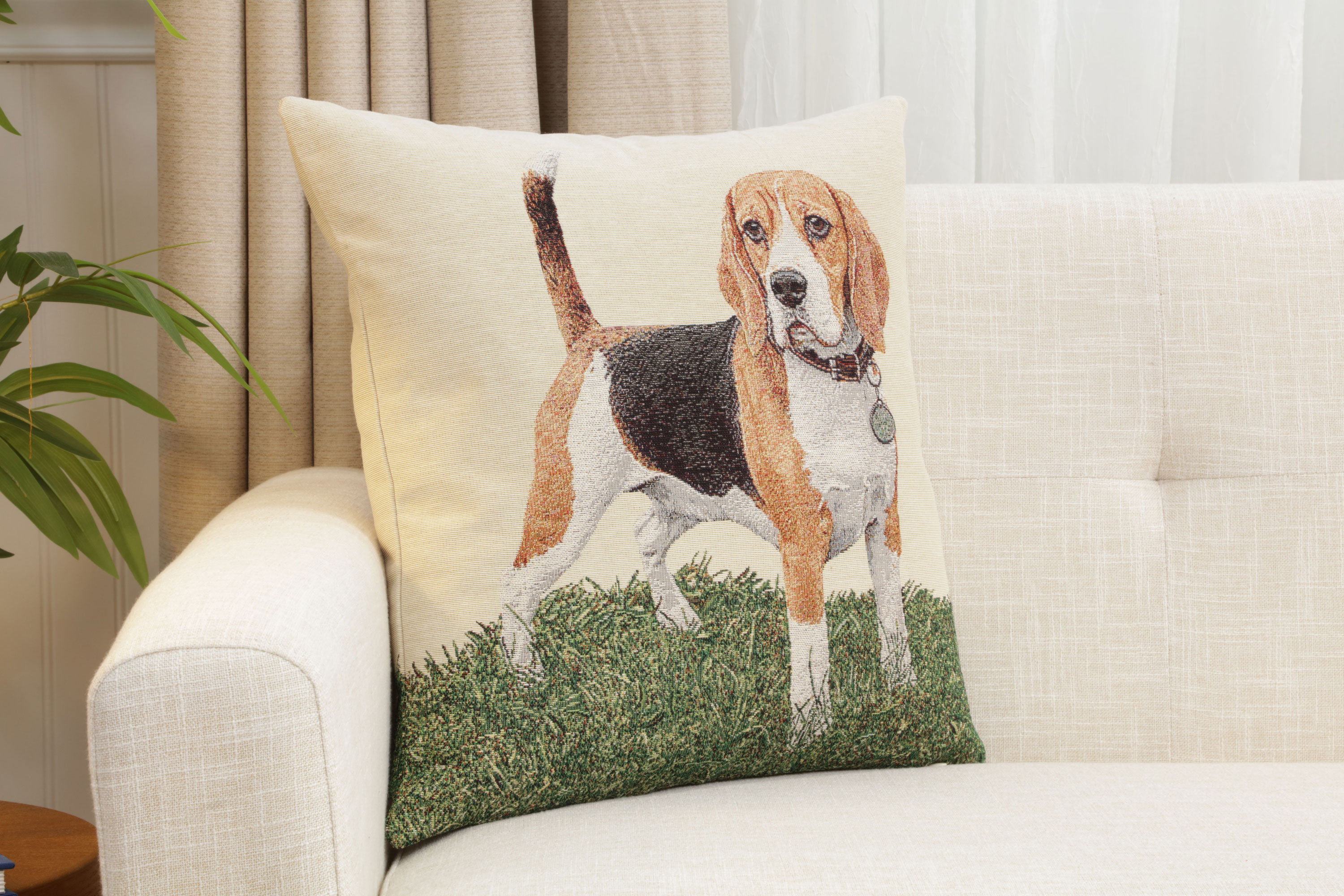 Beagle Tapestry Pillow Cover 18x18 Inch Cotton Jacquard Woven Cushion Cover