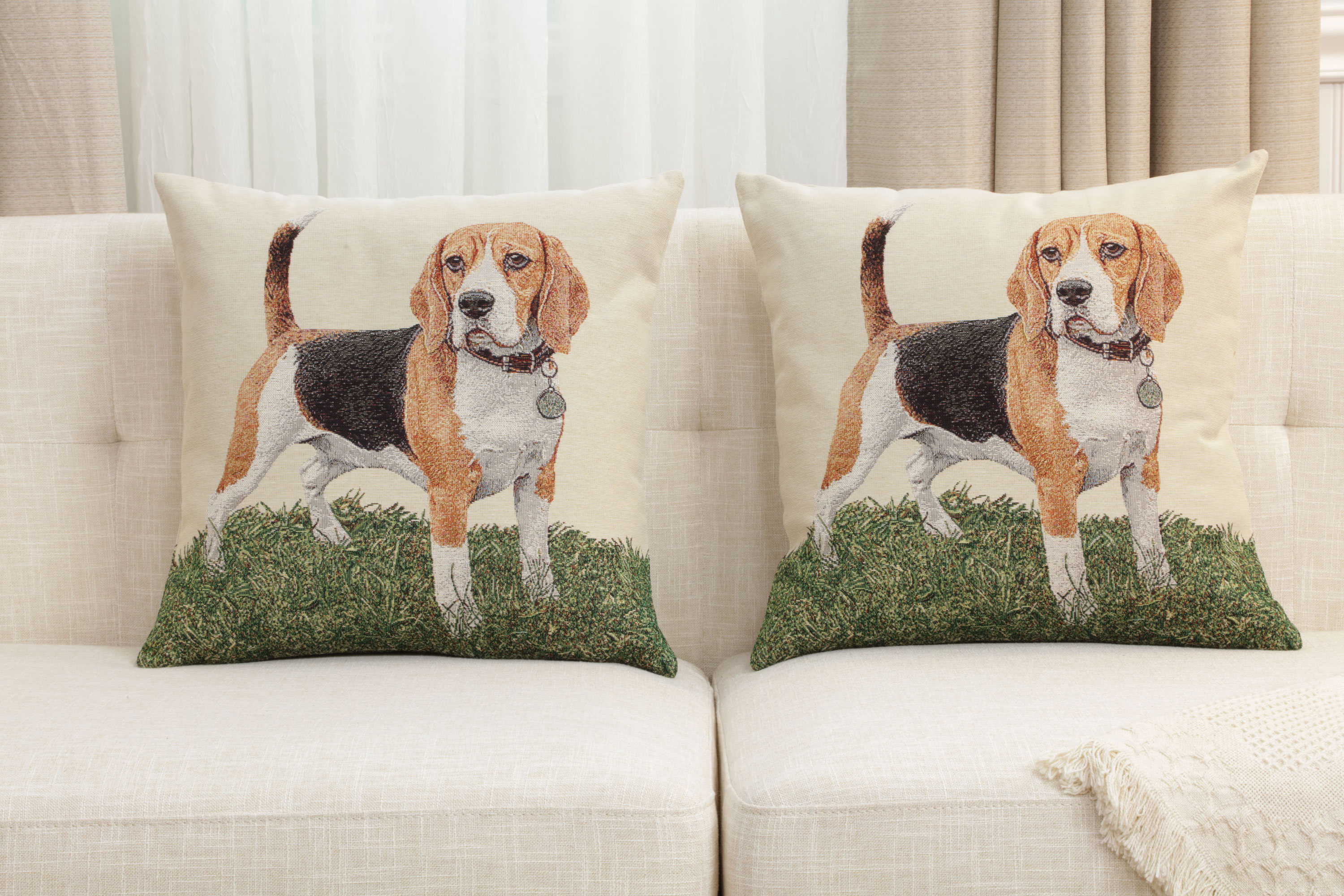 Beagle Tapestry Pillow Cover 18x18 Inch Cotton Jacquard Woven Cushion Cover