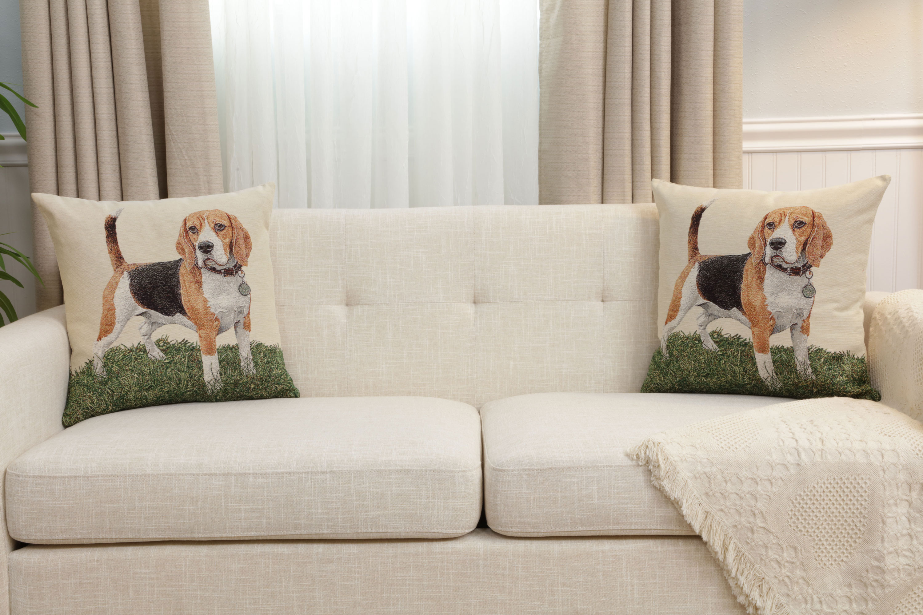 Beagle Tapestry Pillow Cover 18x18 Inch Cotton Jacquard Woven Cushion Cover