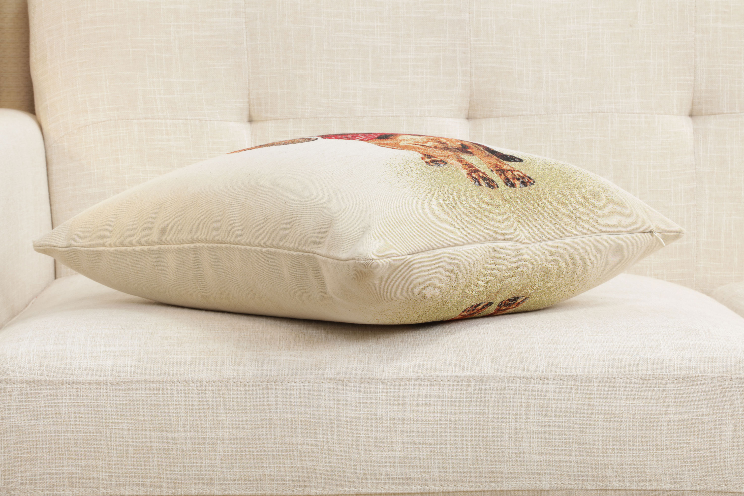 Bow Dog Tapestry Pillow Cover 18x18 Inch Cotton Jacquard Woven Cushion Cover