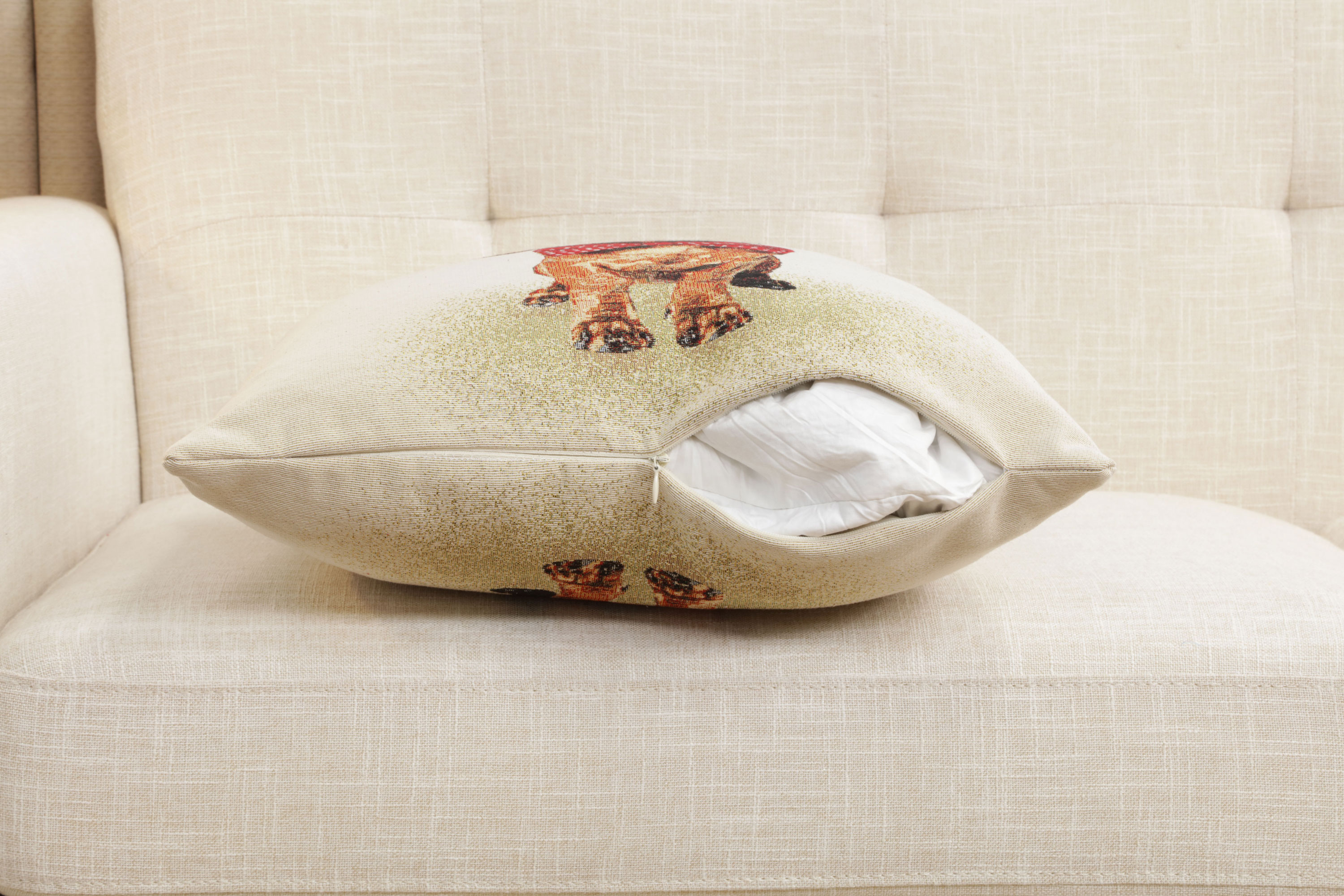 Bow Dog Tapestry Pillow Cover 18x18 Inch Cotton Jacquard Woven Cushion Cover