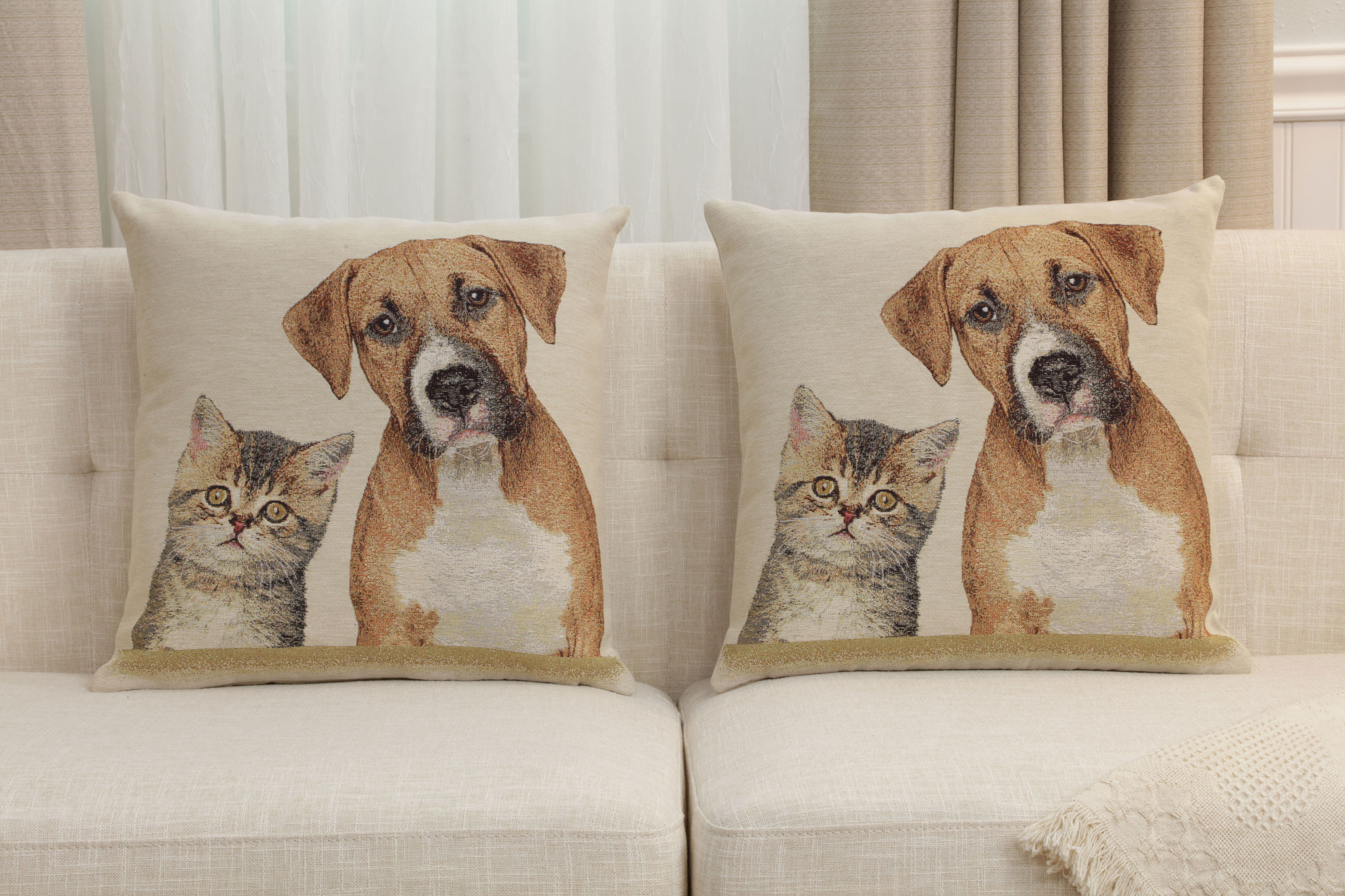 Besties Tapestry Pillow Cover 18x18 Inch Cotton Jacquard Woven Cushion Cover