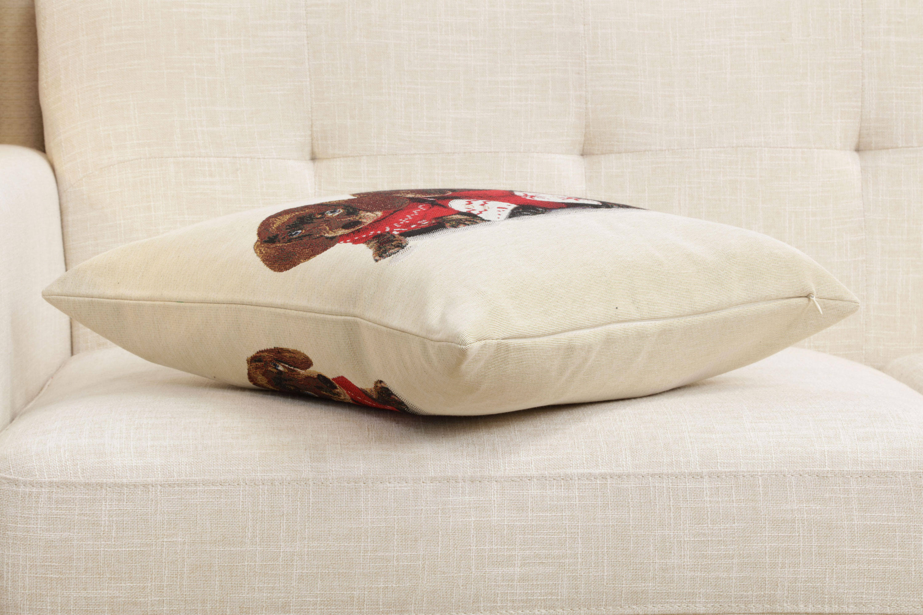 Dachshund Trio Tapestry Pillow Cover 18x18 Inch Cotton Jacquard Woven Cushion Cover