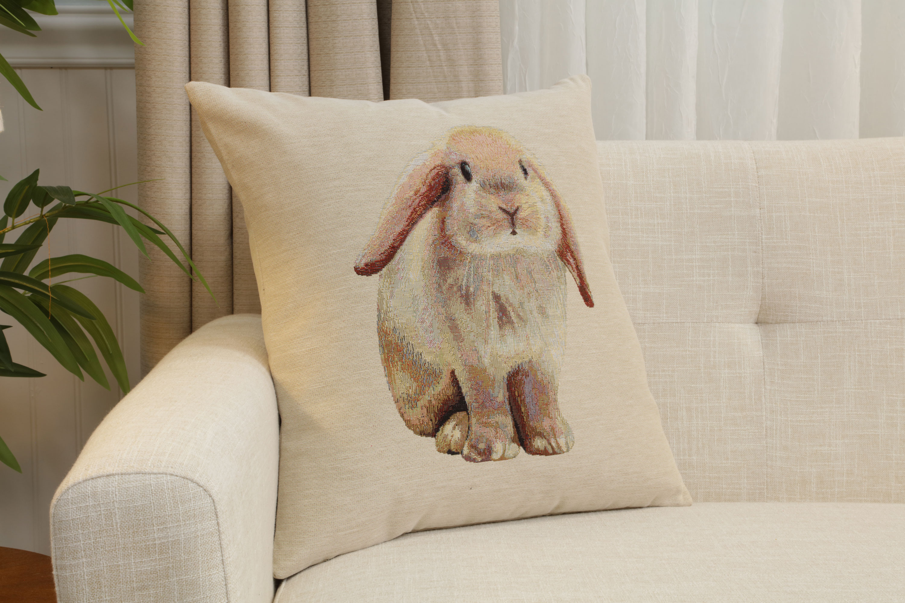 Bunny Tapestry Pillow Cover 18x18 Inch Cotton Jacquard Woven Cushion Cover