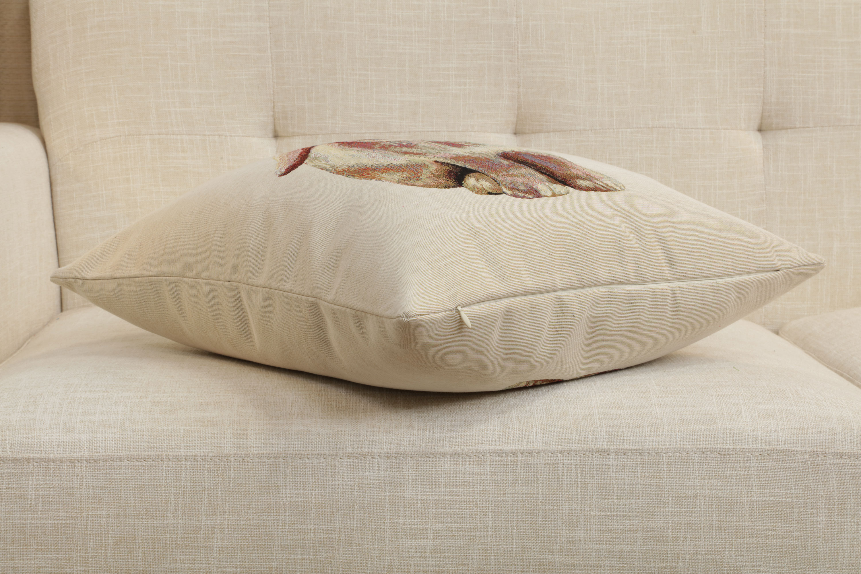 Bunny Tapestry Pillow Cover 18x18 Inch Cotton Jacquard Woven Cushion Cover