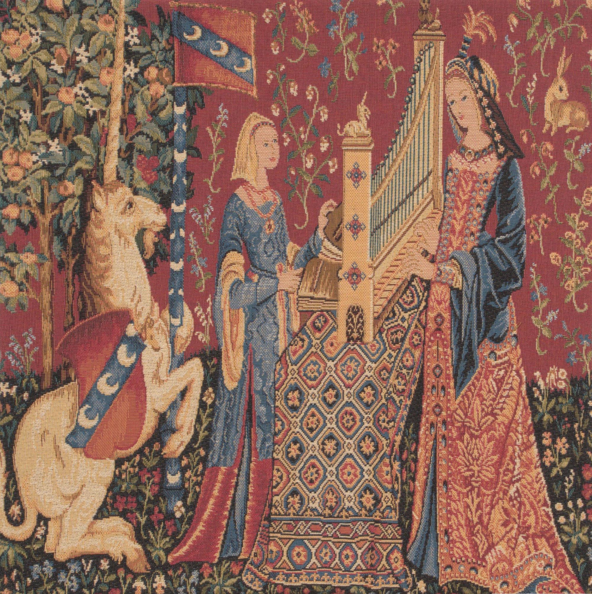 Medieval Vintage Hearing Large Tapestry Pillow Cover 18x18 Inch Cotton Jacquard Woven Cushion Cover