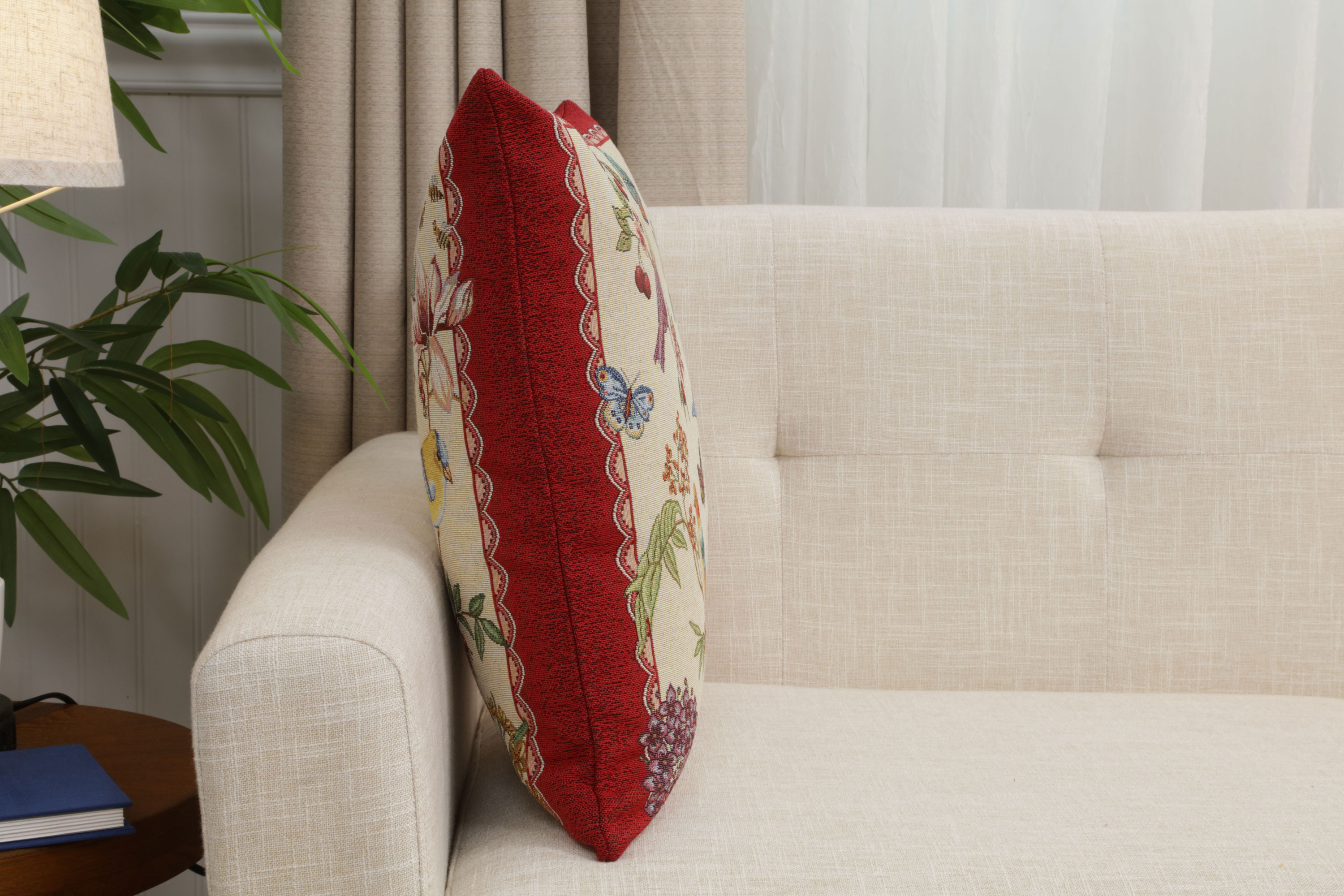 Birds on Branches European Tapestry Pillow Cover 18x18 Inch Cotton Jacquard Woven Cushion Cover