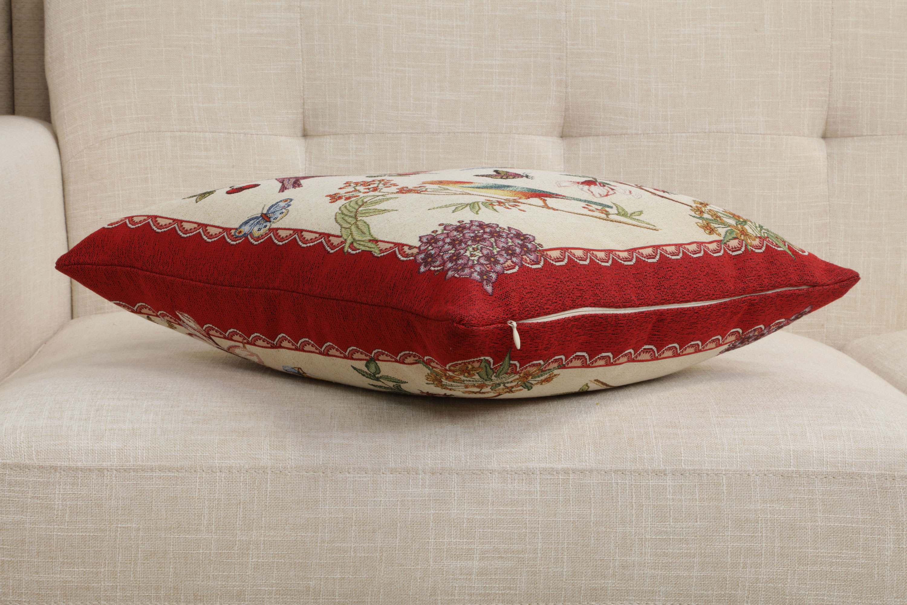 Birds on Branches European Tapestry Pillow Cover 18x18 Inch Cotton Jacquard Woven Cushion Cover