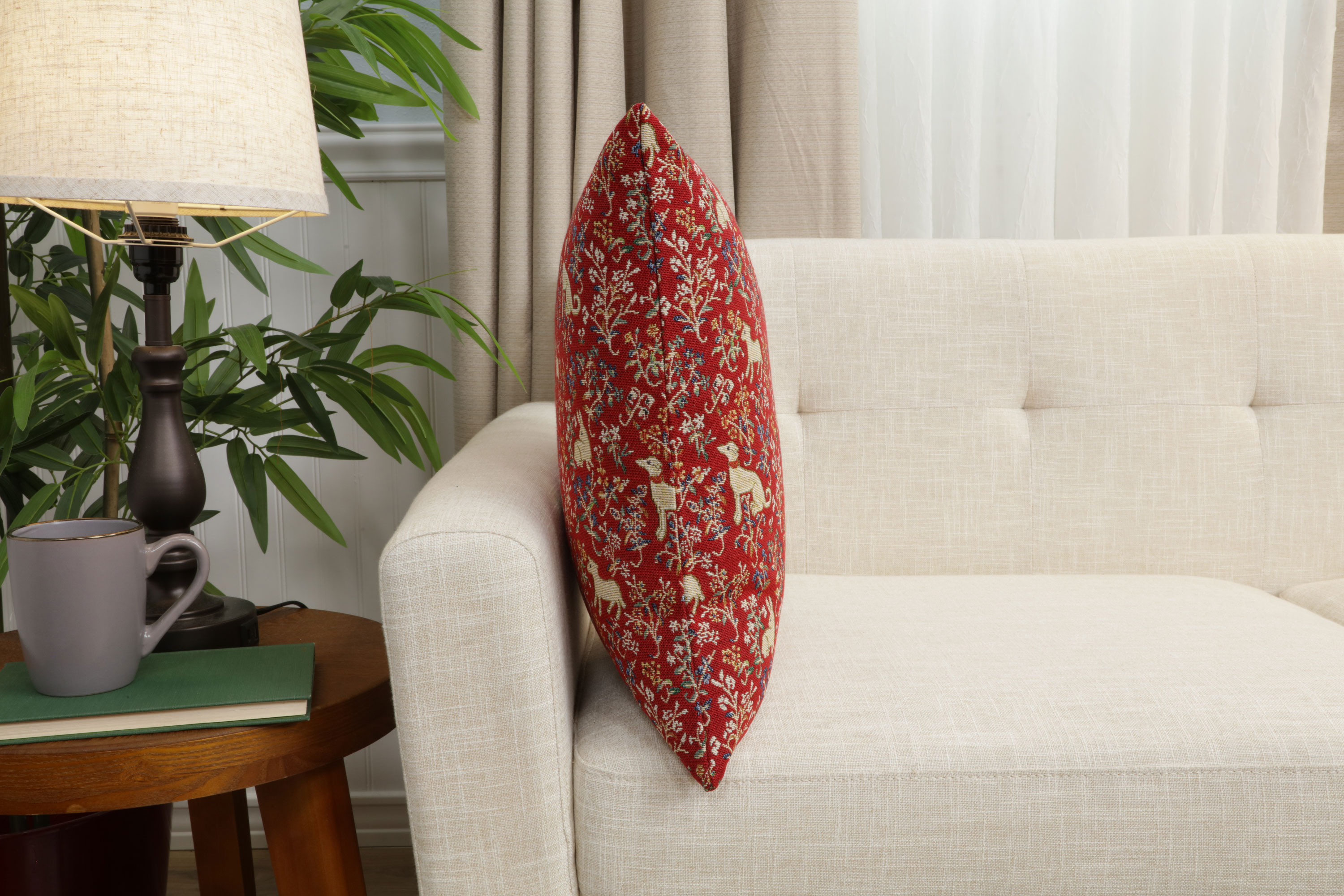 William Morris Red Rabbit Tapestry Pillow Cover 18x18 Inch Cotton Jacquard Woven Cushion Cover