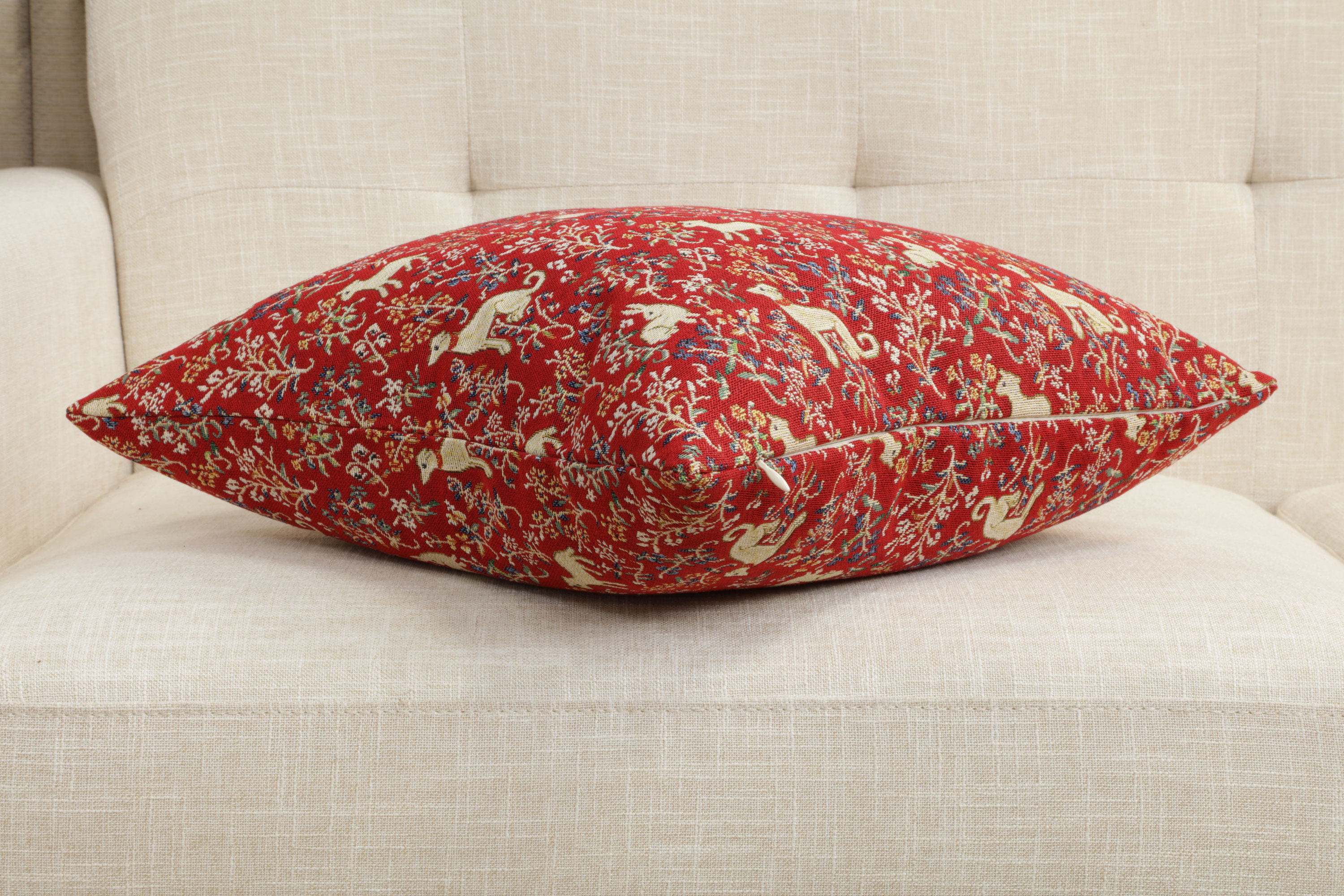 William Morris Red Rabbit Tapestry Pillow Cover 18x18 Inch Cotton Jacquard Woven Cushion Cover