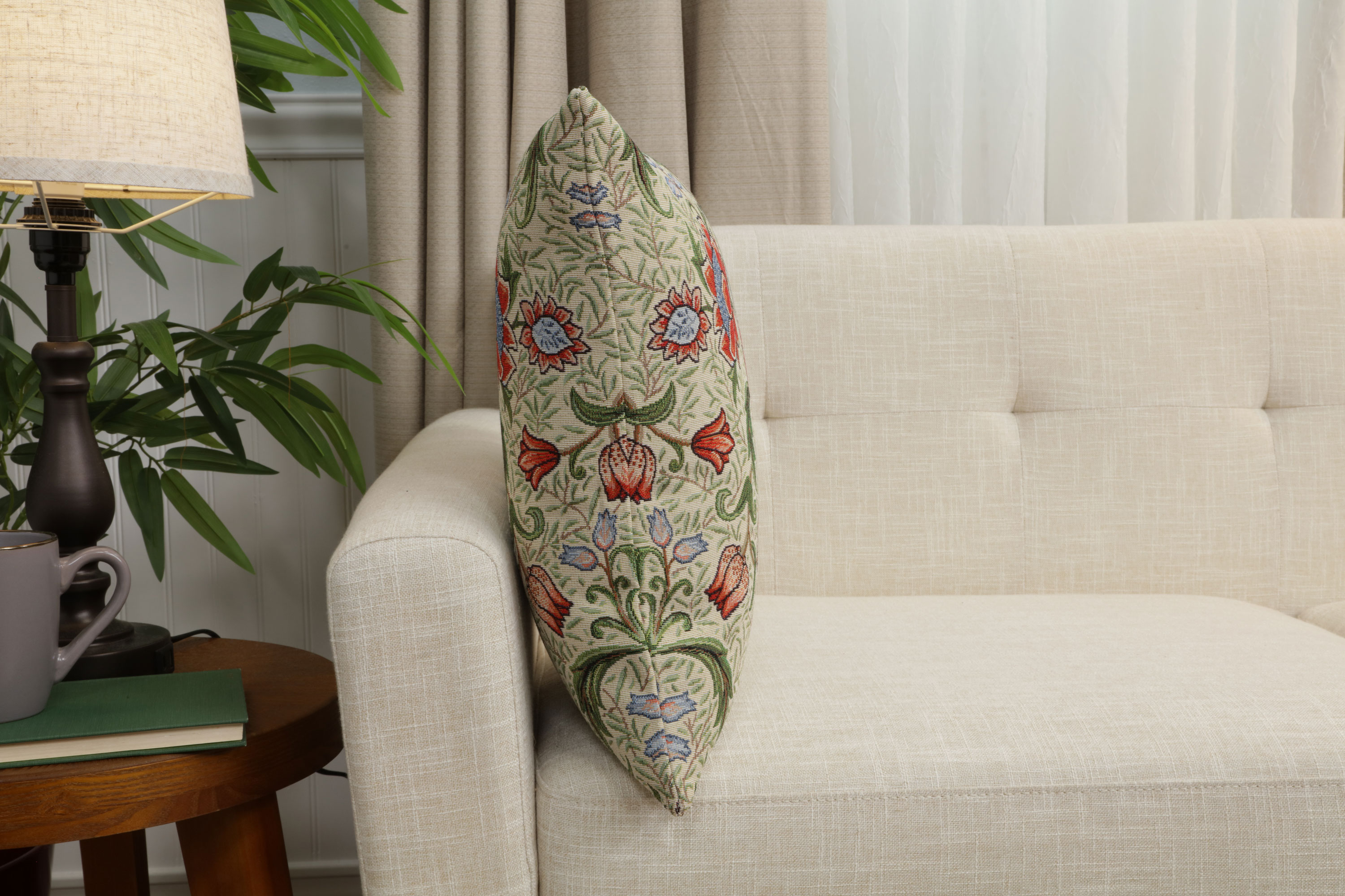 William Morris Birds and Green Tapestry Pillow Cover 18x18 Inch Cotton Jacquard Woven Cushion Cover