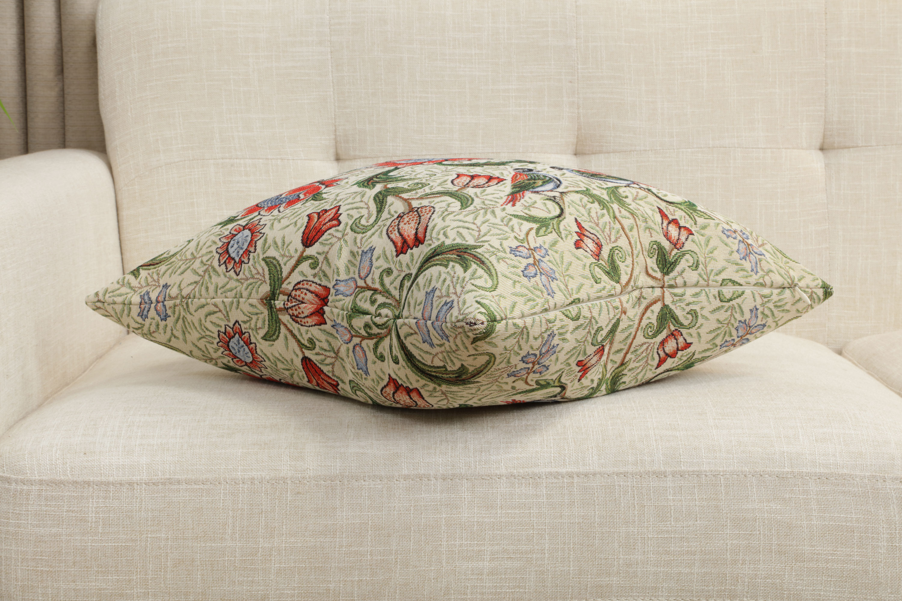 William Morris Birds and Green Tapestry Pillow Cover 18x18 Inch Cotton Jacquard Woven Cushion Cover