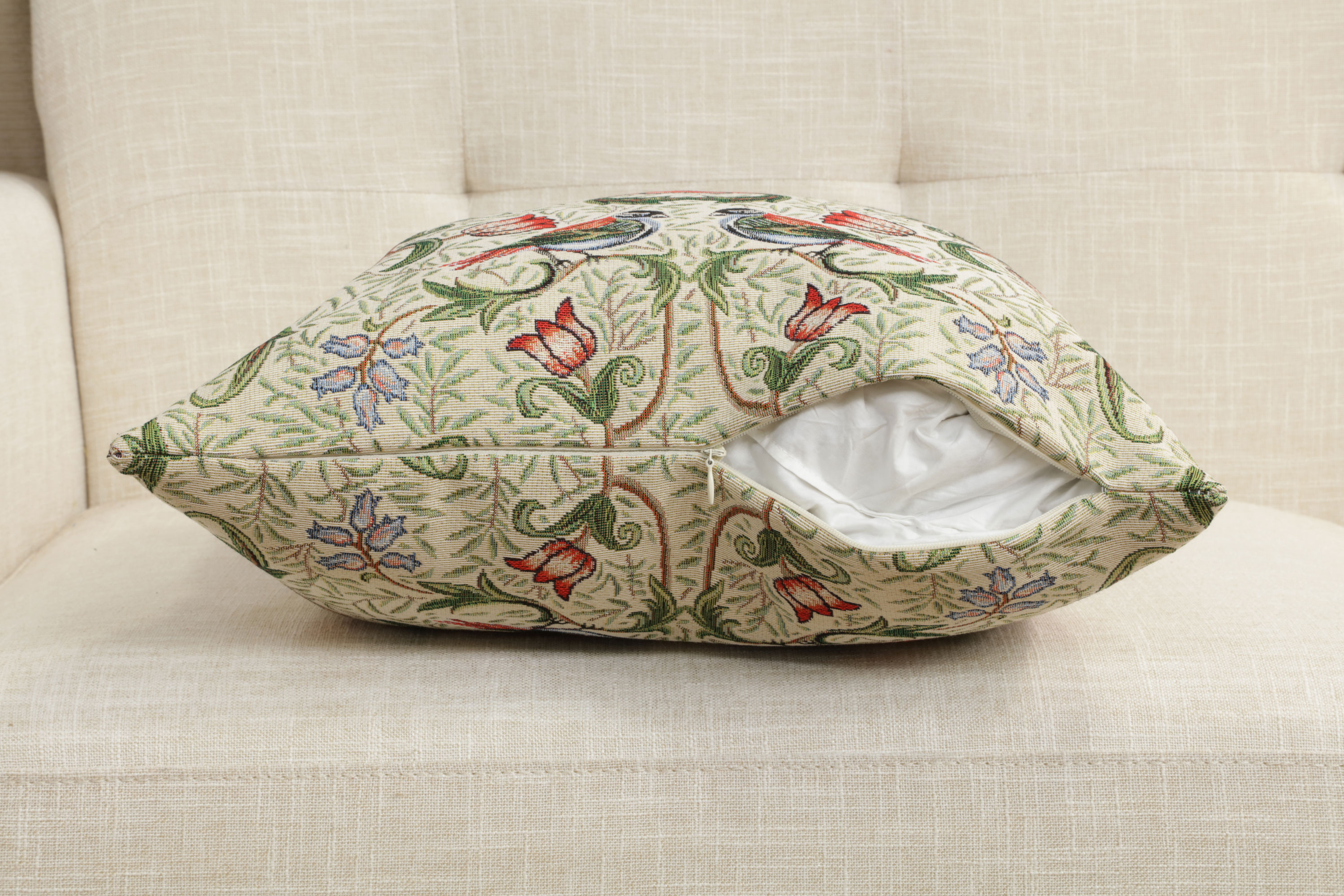 William Morris Birds and Green Tapestry Pillow Cover 18x18 Inch Cotton Jacquard Woven Cushion Cover